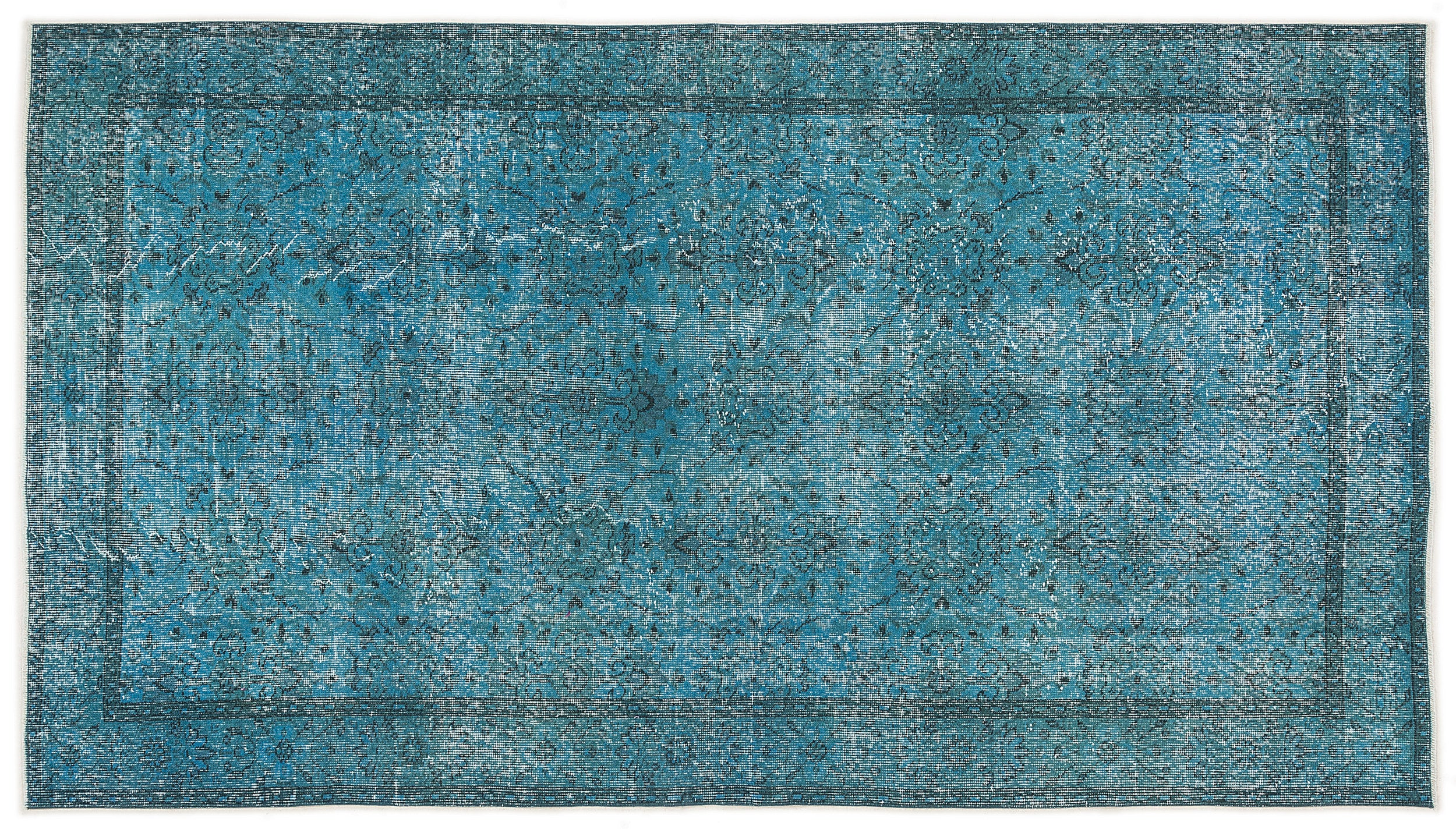 Turquoise Over Dyed Vintage Rug 5'1'' x 9'2'' ft 155 x 280 cm