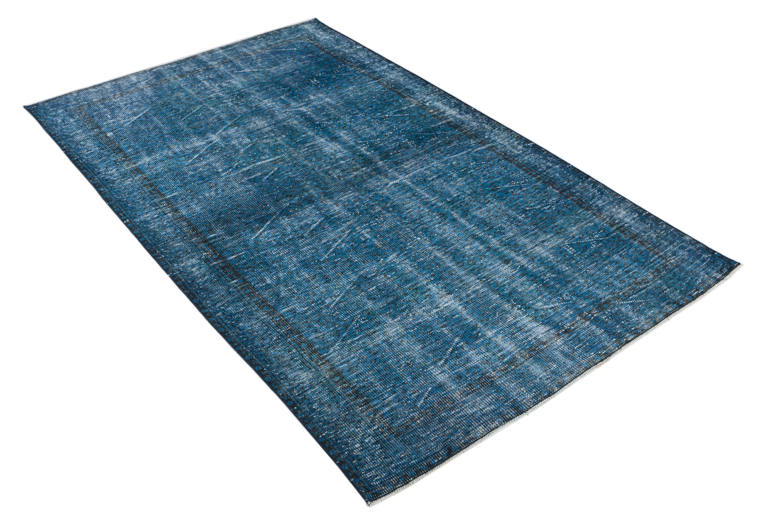 Turquoise Over Dyed Vintage Rug 5'4'' x 8'9'' ft 163 x 267 cm