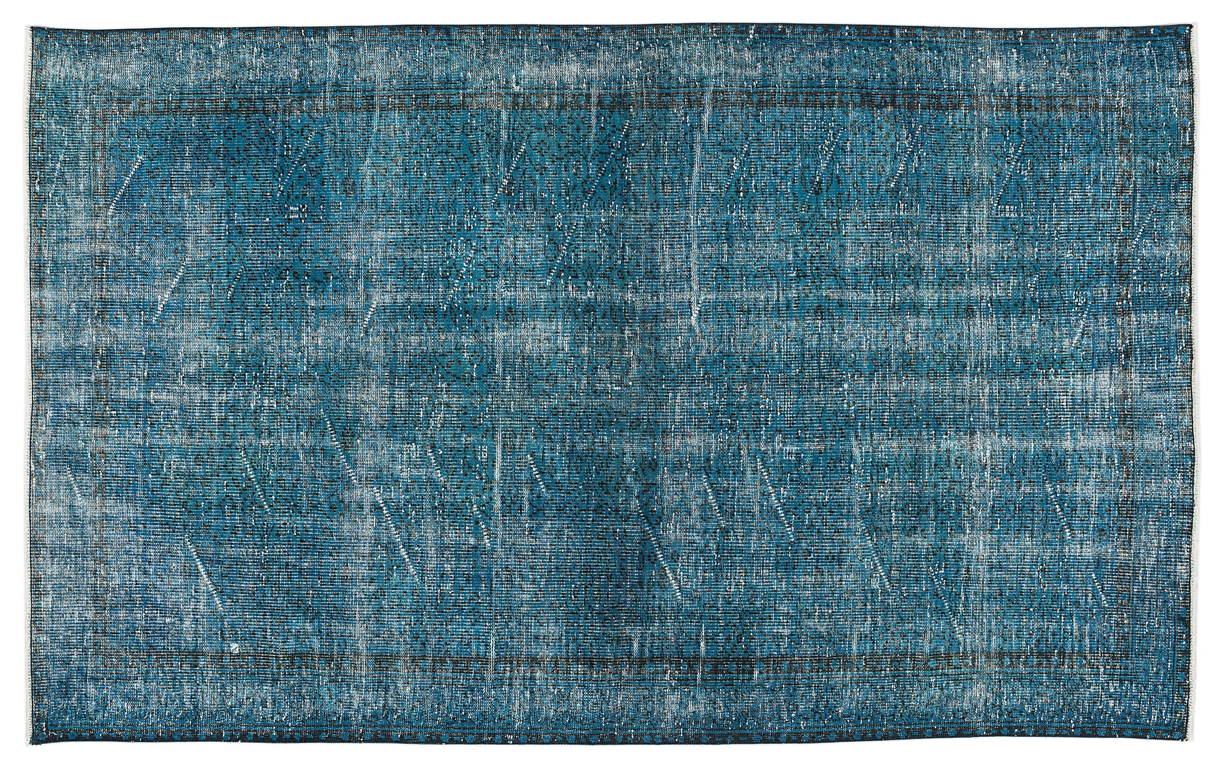 Turquoise Over Dyed Vintage Rug 5'4'' x 8'9'' ft 163 x 267 cm