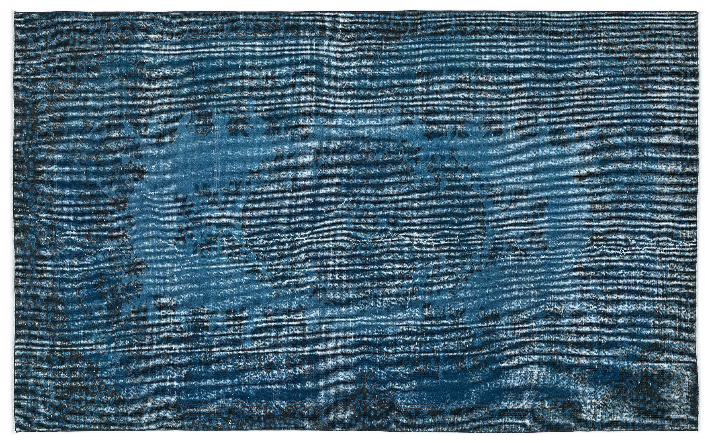 Turquoise Over Dyed Vintage Rug 5'7'' x 9'1'' ft 170 x 276 cm