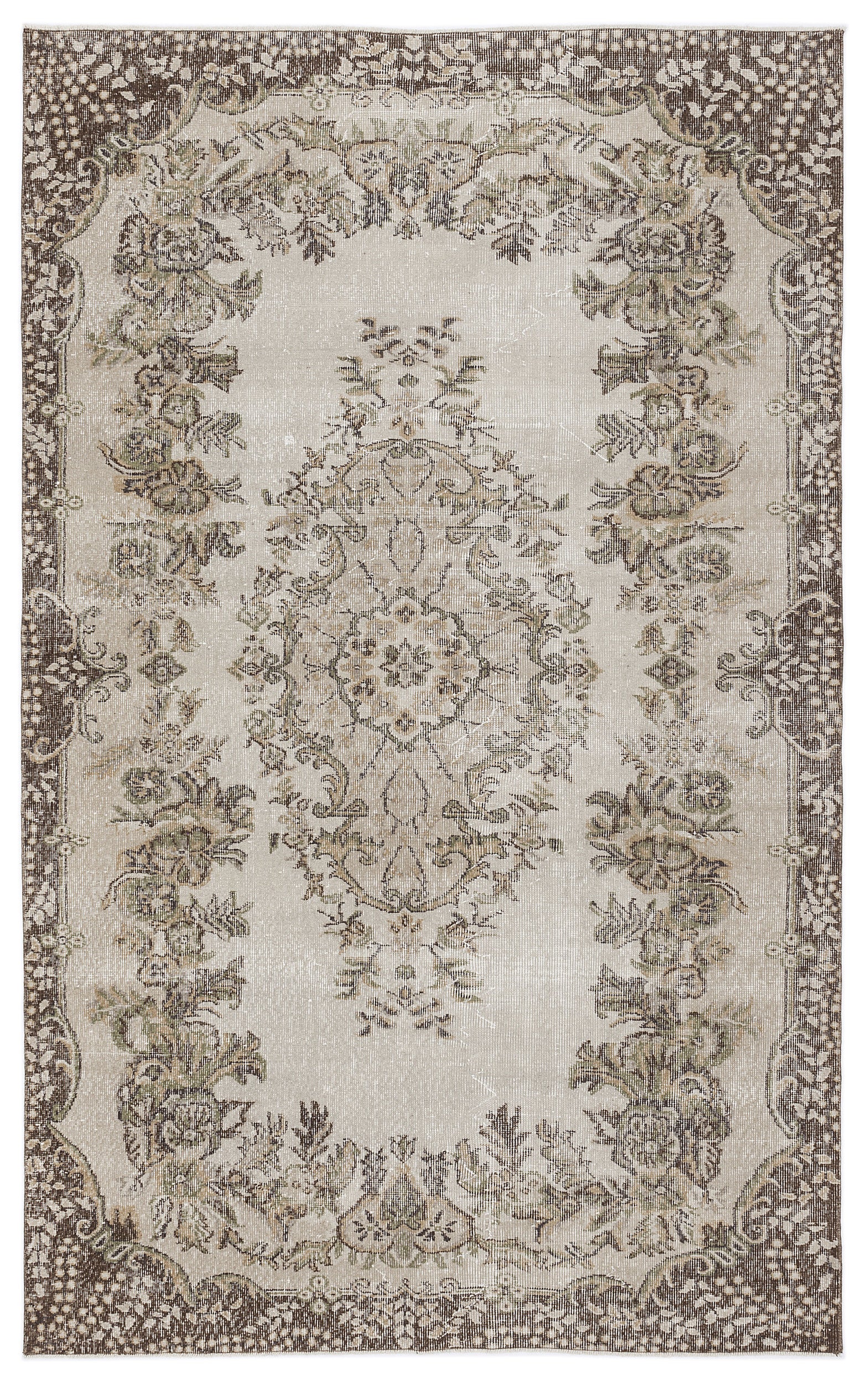 Beige Over Dyed Vintage Rug 5'8'' x 9'3'' ft 173 x 281 cm