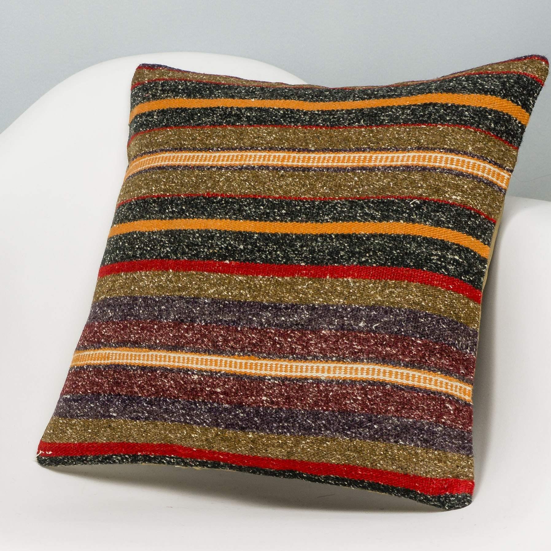 Striped Brown Kilim Pillow Cover 16x16 2834 - kilimpillowstore
- 2