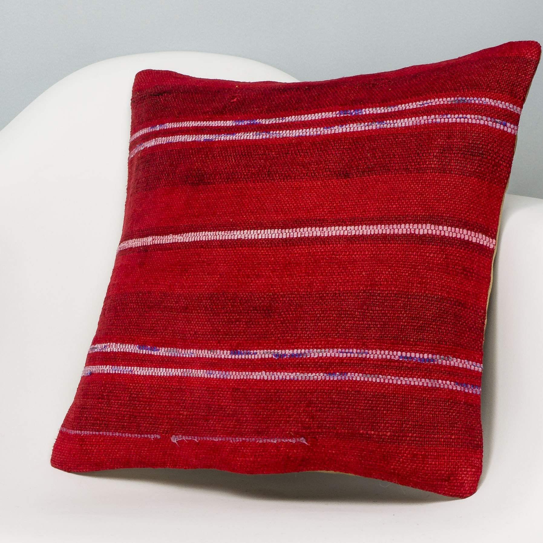 Striped Red Kilim Pillow Cover 16x16 2870 - kilimpillowstore
- 2