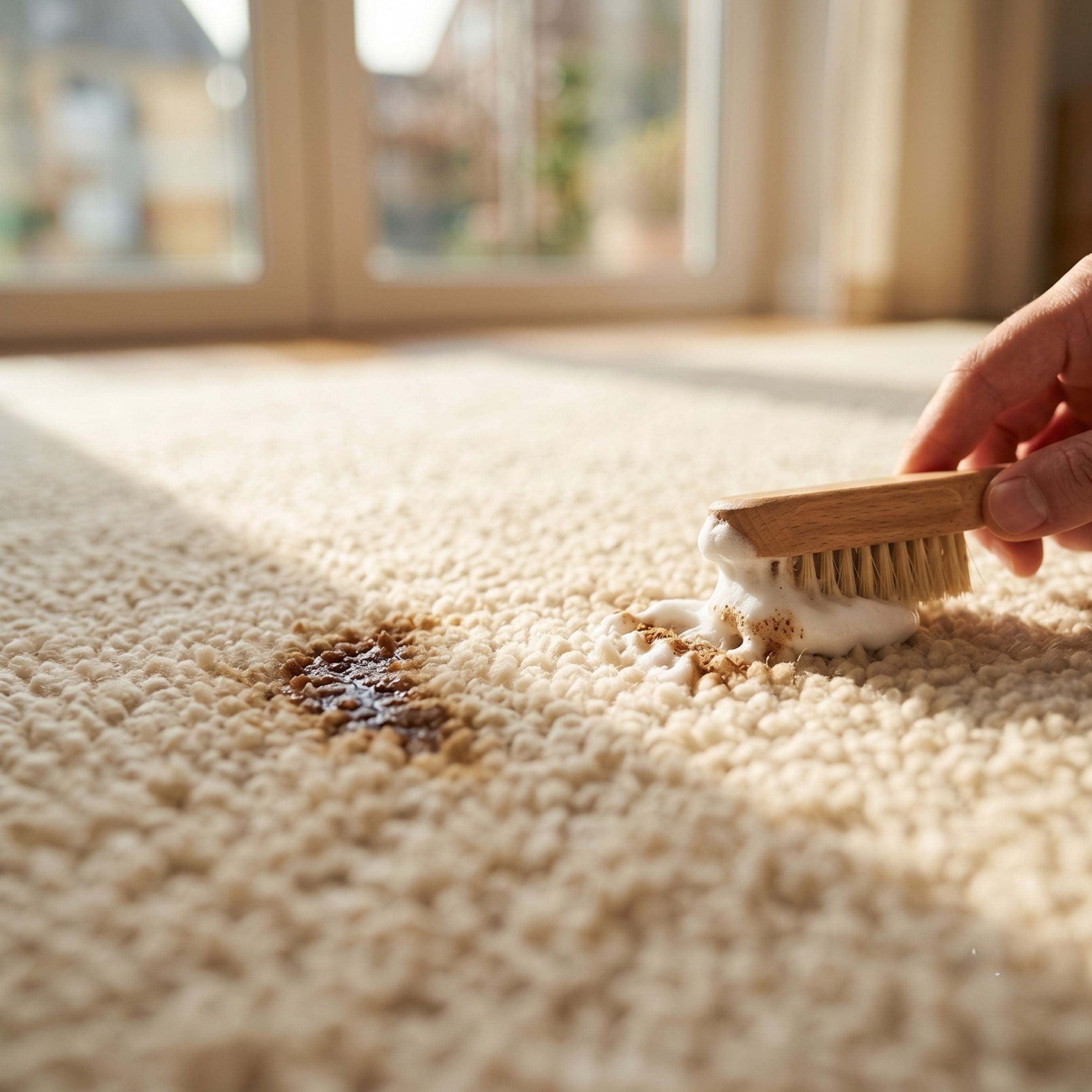 How do you remove stubborn stains from a rug?