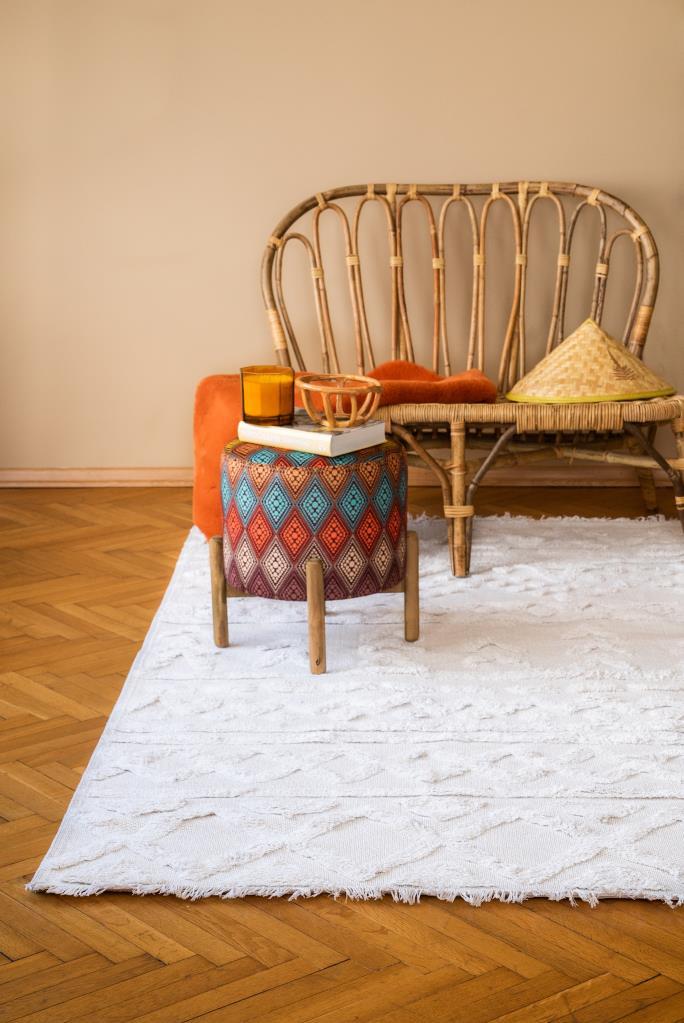 Habitat Ecru Scandinavian Patterned Shaggy Cotton Children's Rug 7601