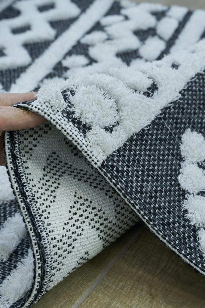 Habitat Grey Scandinavian Patterned Shaggy Cotton Children's Rug 7602