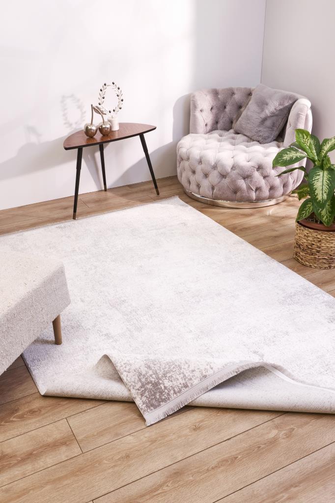 Solid Modern and Plain Patterned Fringed Beige Rug 8351