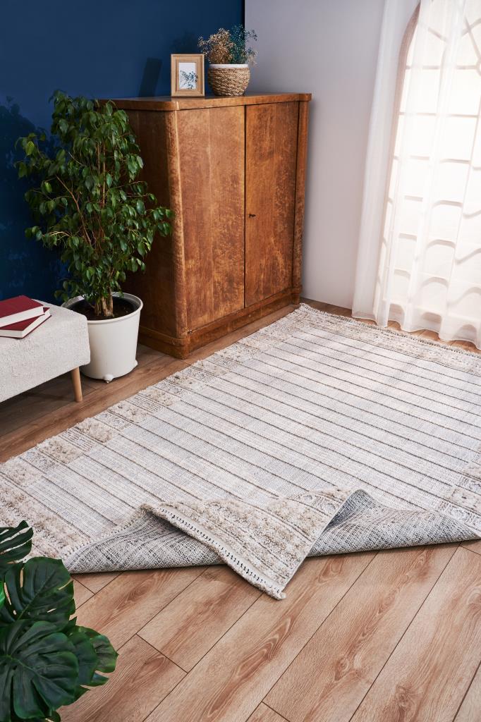 Vesta Scandinavian and Embossed Patterned Beige Area Rug 9551