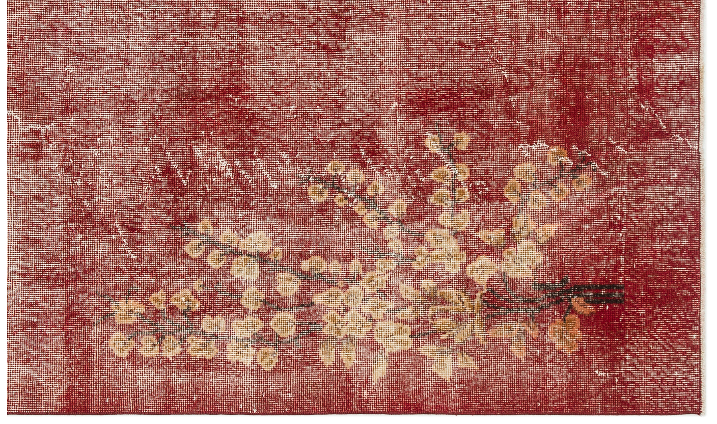 Retro Design Floral Over Dyed Vintage Rug 4'11'' x 8'4'' ft 151 x 255 cm