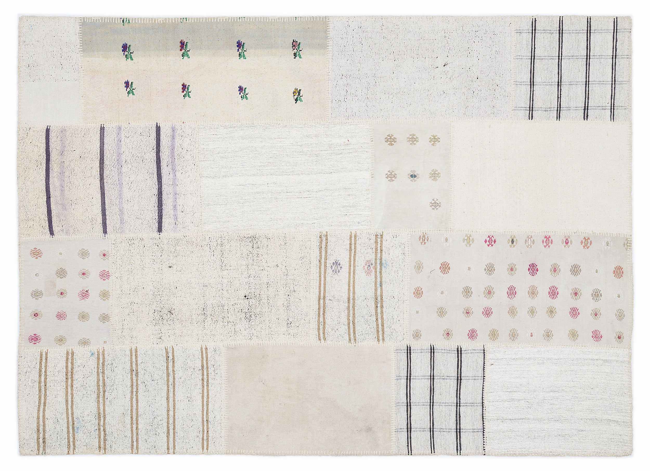 Striped Over Dyed Kilim Patchwork Unique Rug 5'3'' x 7'7'' ft 160 x 230 cm