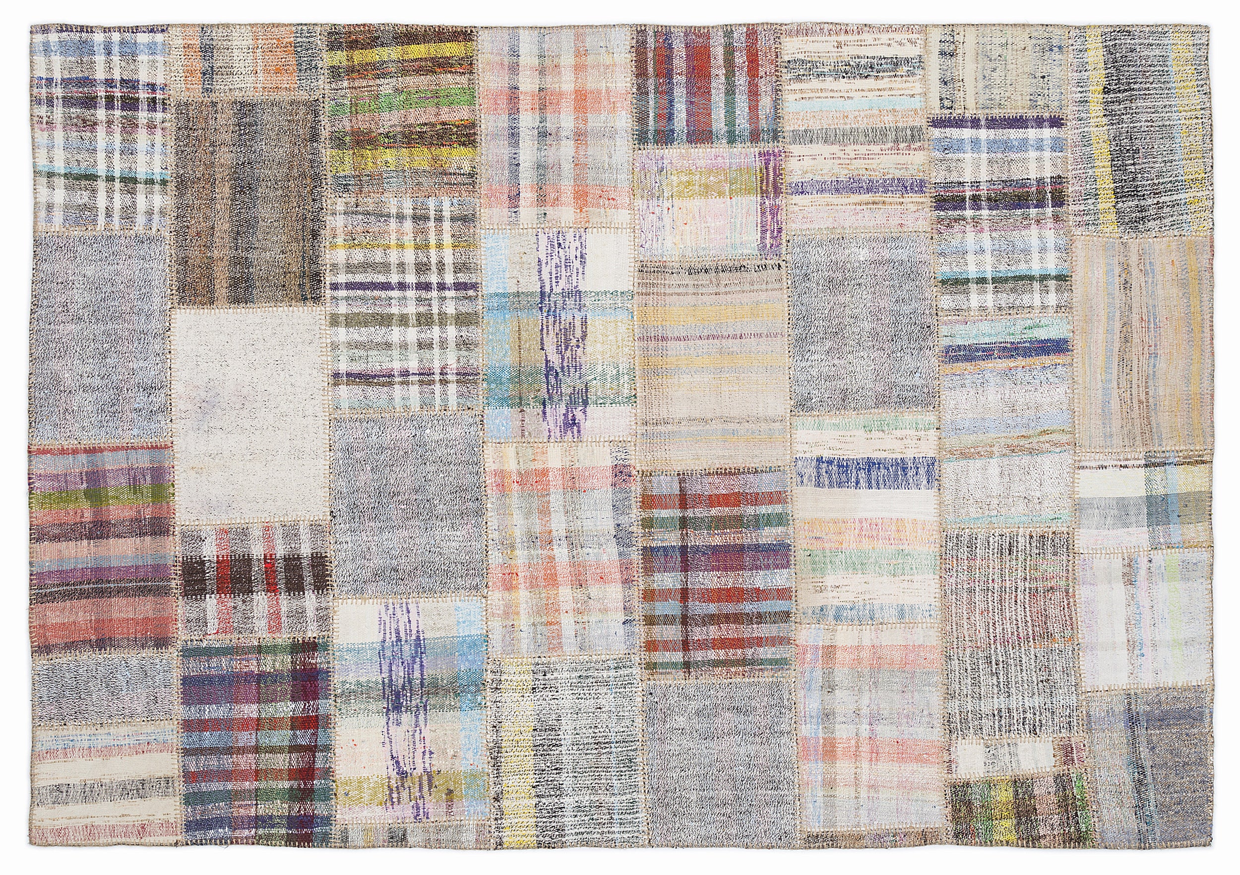 Striped Over Dyed Kilim Patchwork Unique Rug 5'3'' x 7'7'' ft 160 x 230 cm
