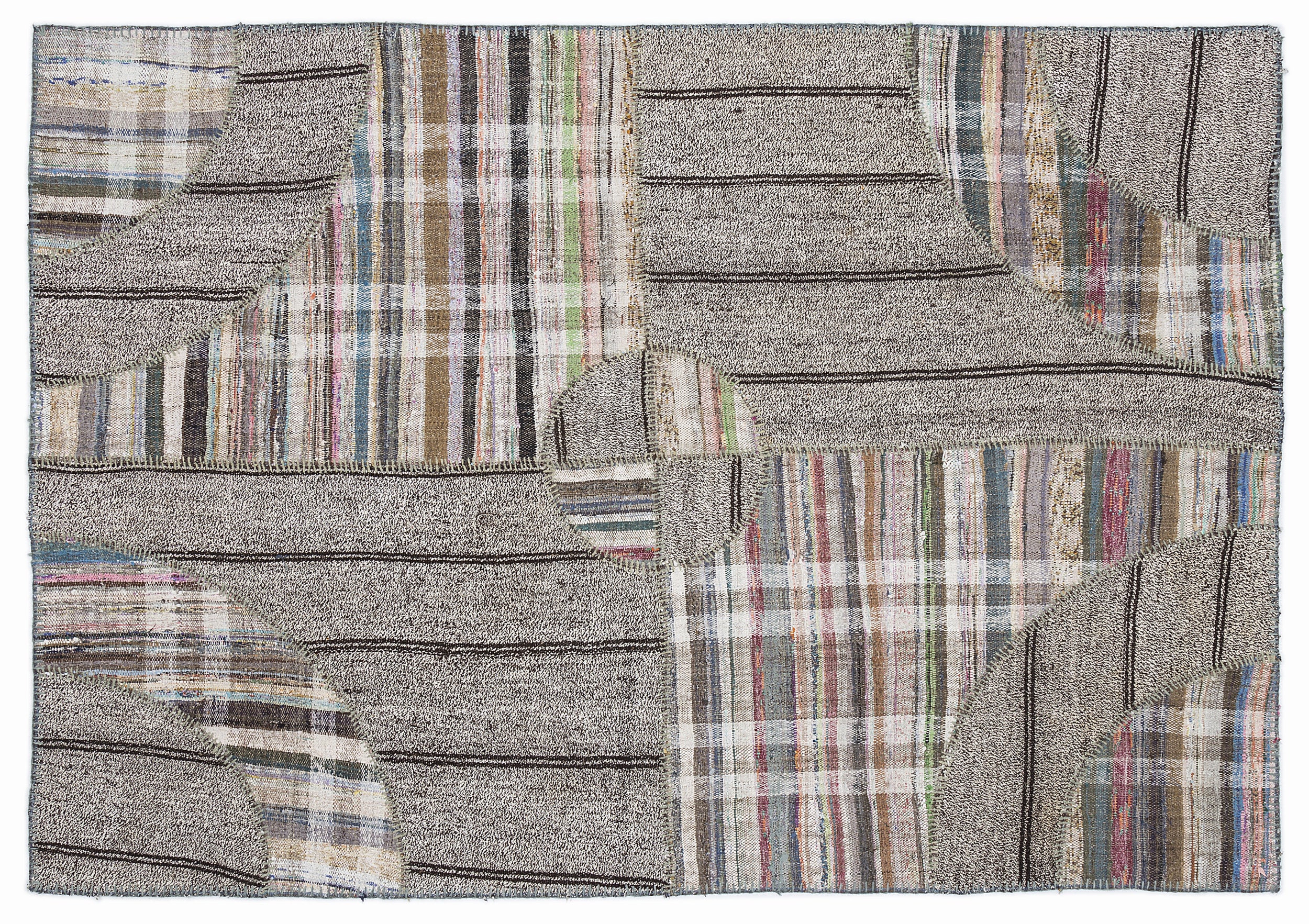 Striped Over Dyed Kilim Patchwork Unique Rug 5'3'' x 7'7'' ft 160 x 230 cm