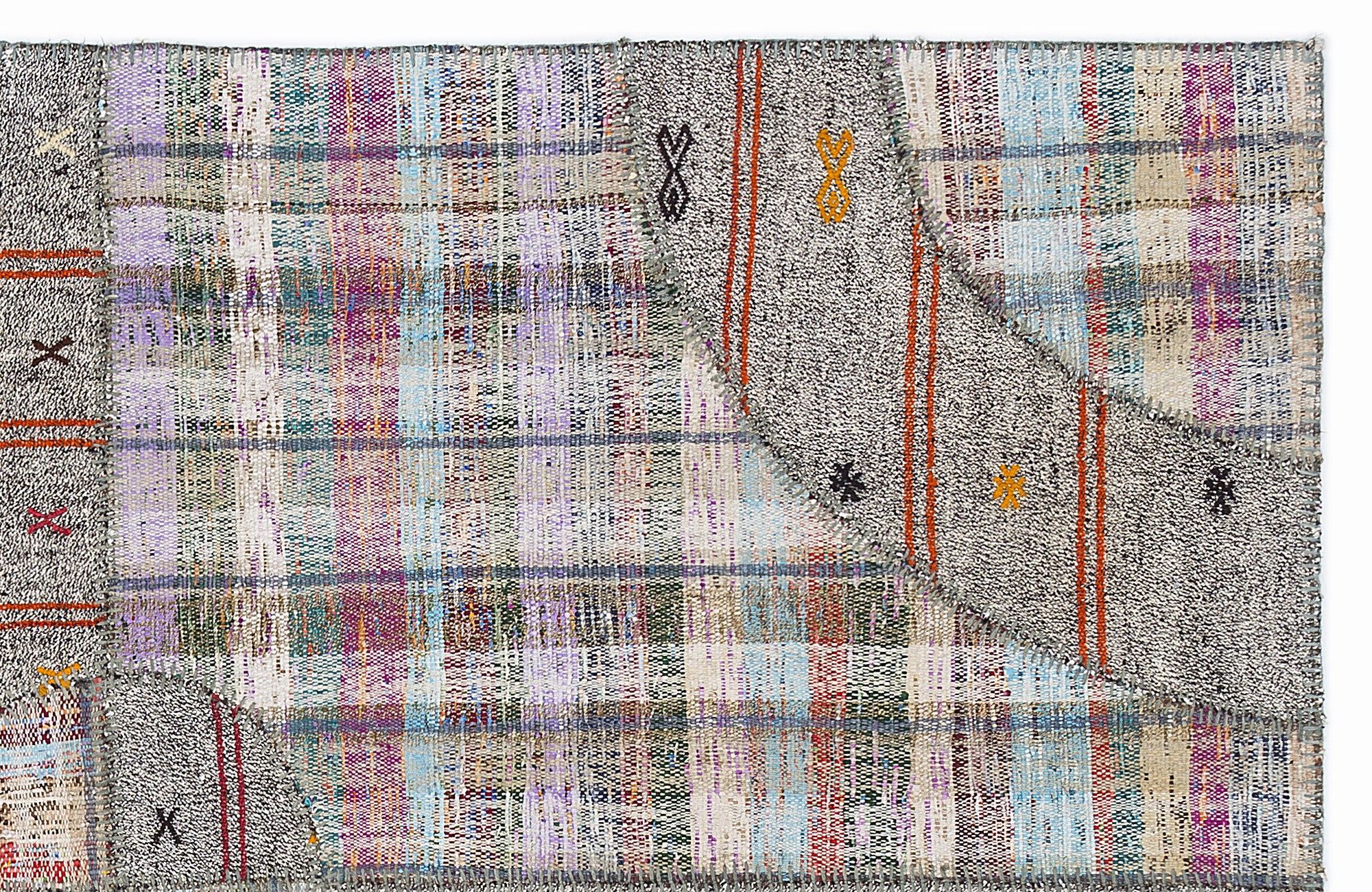 Striped Over Dyed Kilim Patchwork Unique Rug 5'3'' x 7'7'' ft 160 x 230 cm