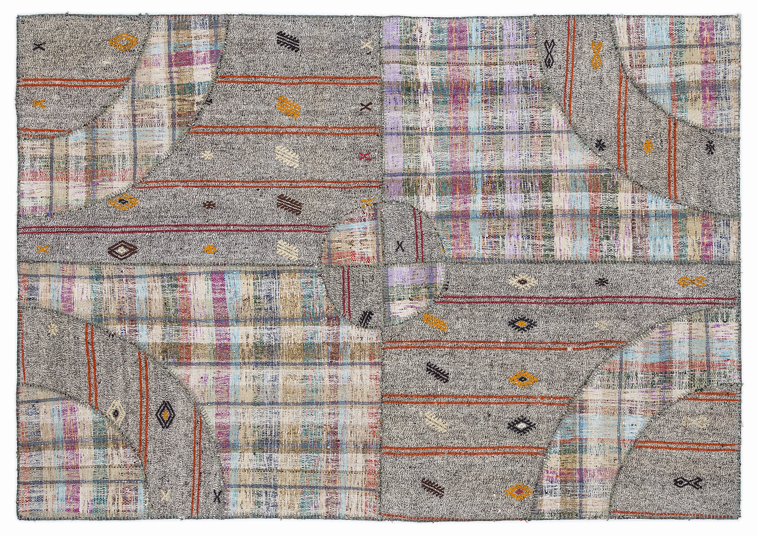 Striped Over Dyed Kilim Patchwork Unique Rug 5'3'' x 7'7'' ft 160 x 230 cm