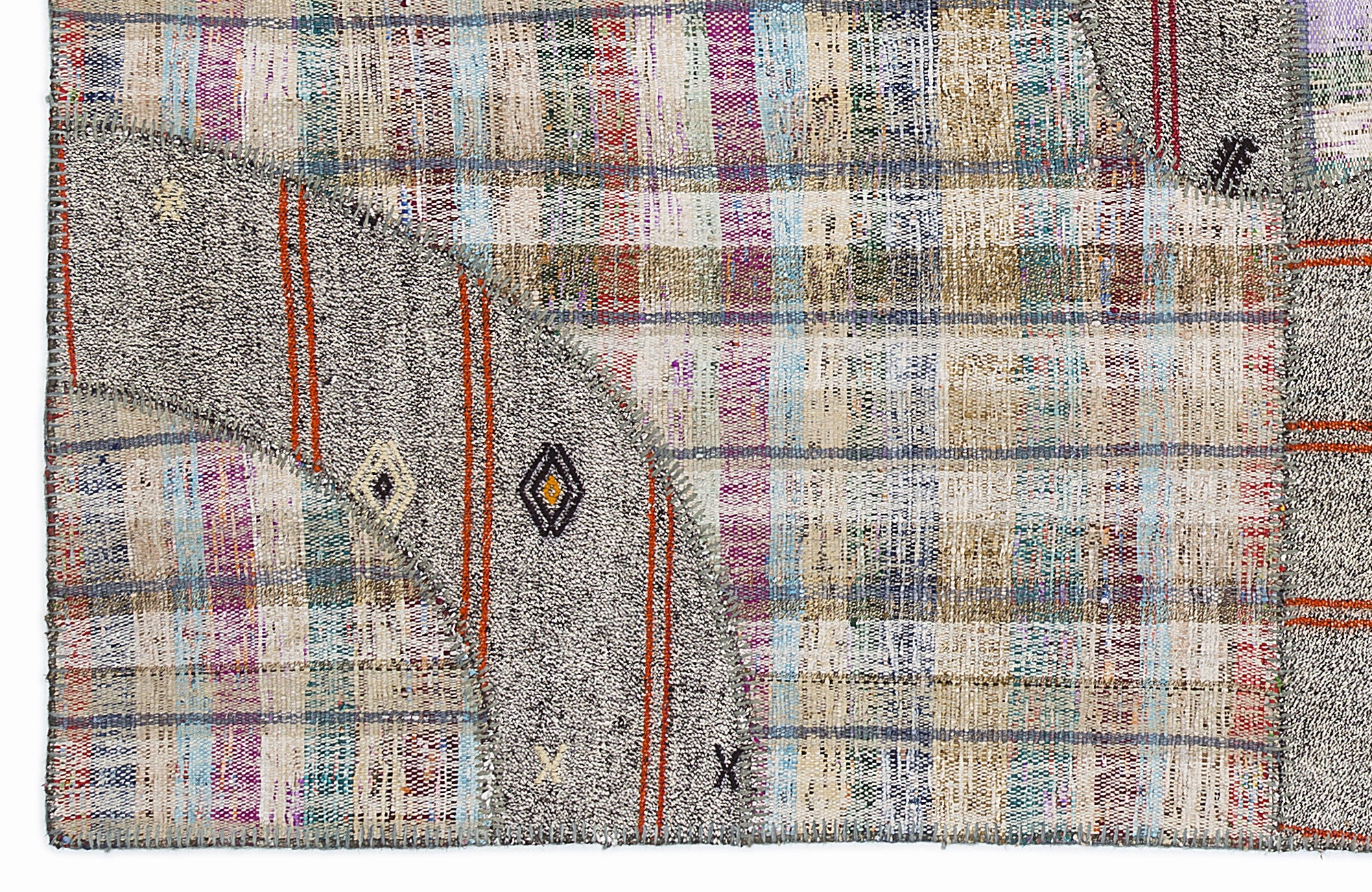Striped Over Dyed Kilim Patchwork Unique Rug 5'3'' x 7'7'' ft 160 x 230 cm