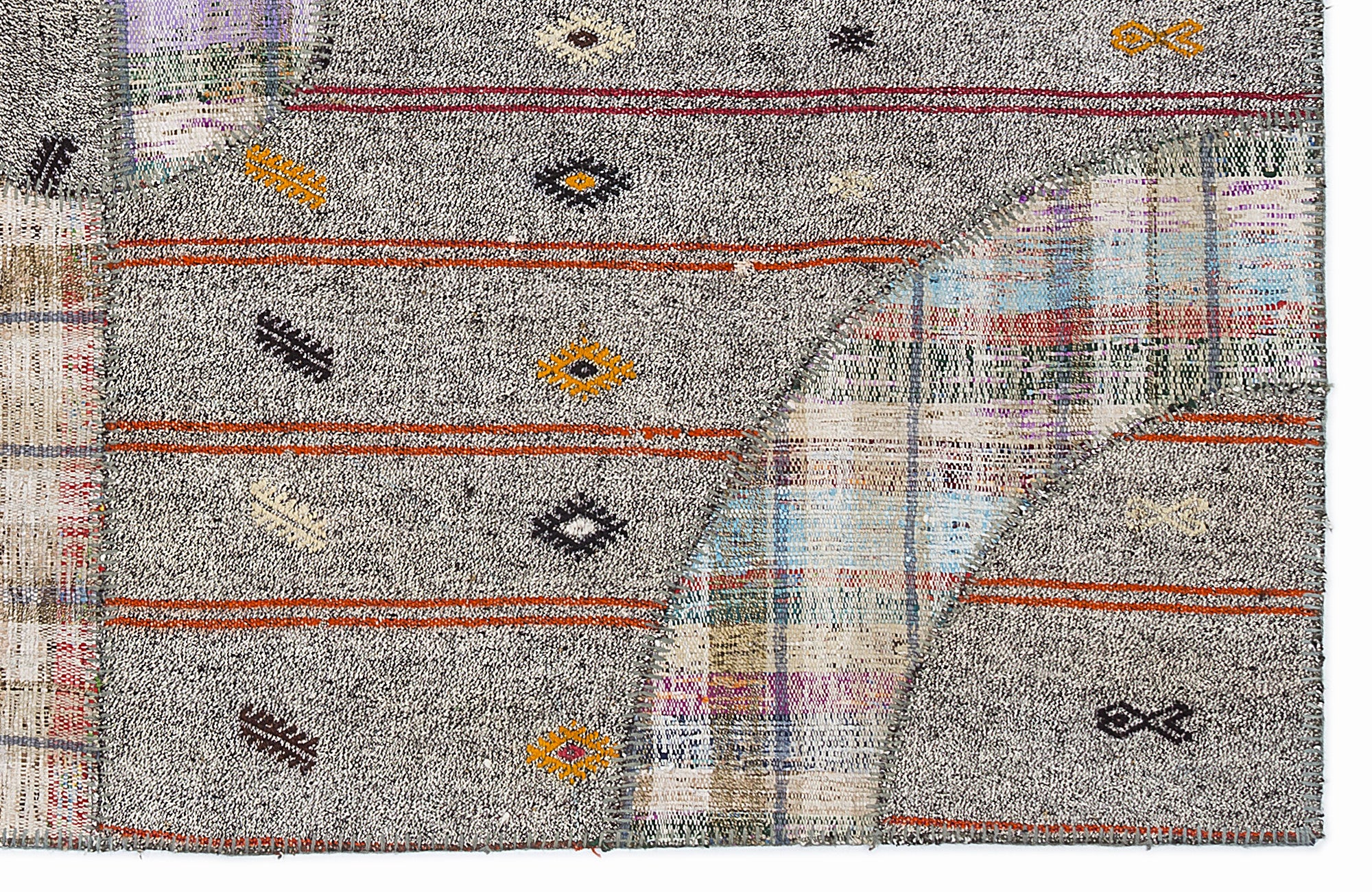 Striped Over Dyed Kilim Patchwork Unique Rug 5'3'' x 7'7'' ft 160 x 230 cm
