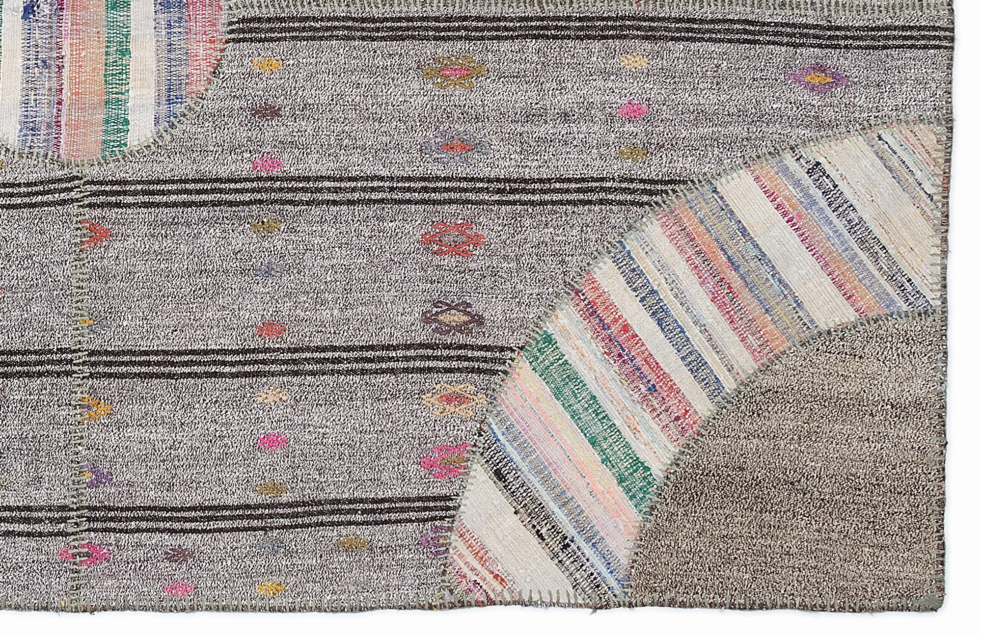 Striped Over Dyed Kilim Patchwork Unique Rug 5'3'' x 7'7'' ft 160 x 230 cm
