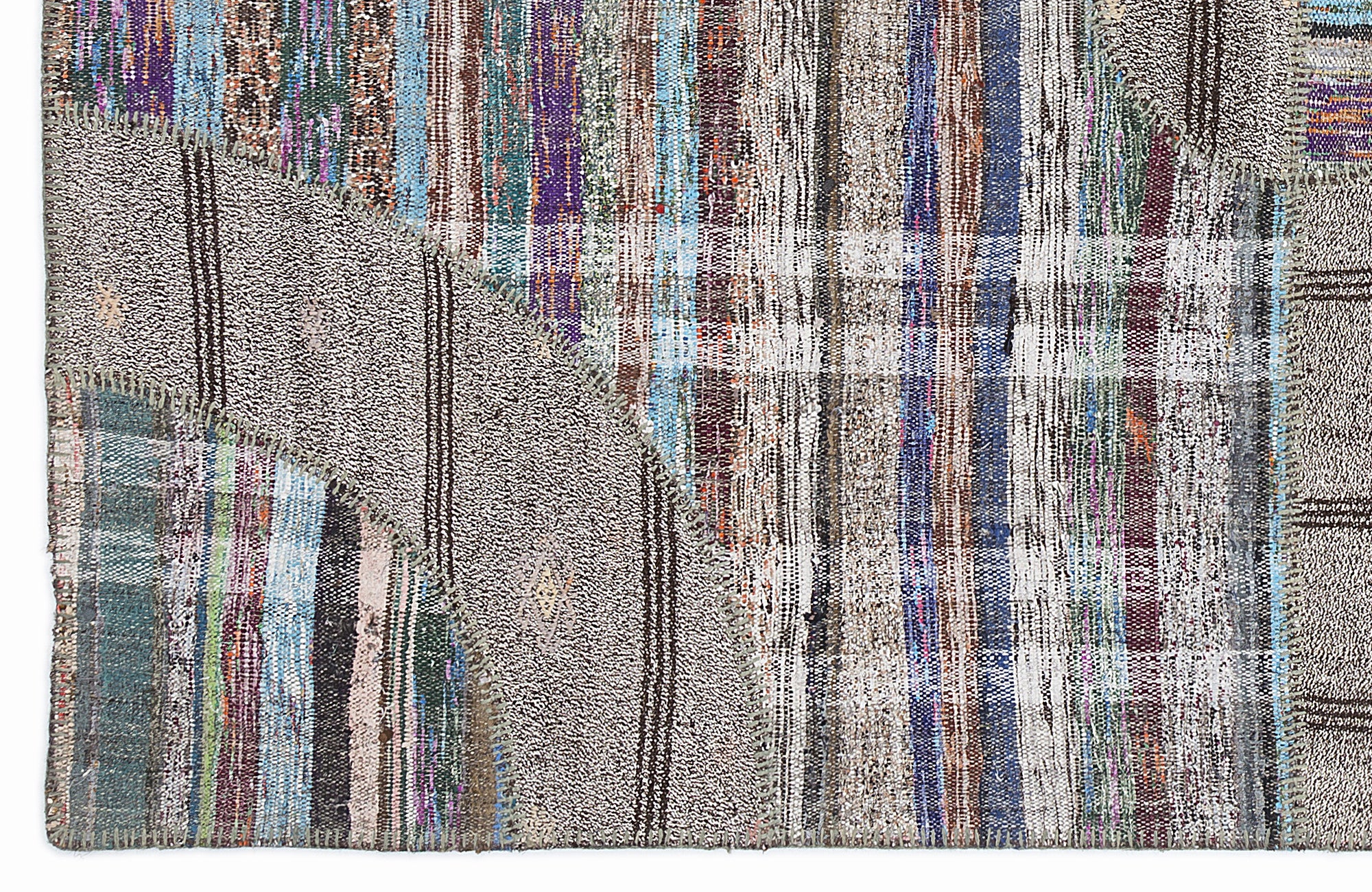 Striped Over Dyed Kilim Patchwork Unique Rug 5'3'' x 7'7'' ft 160 x 230 cm