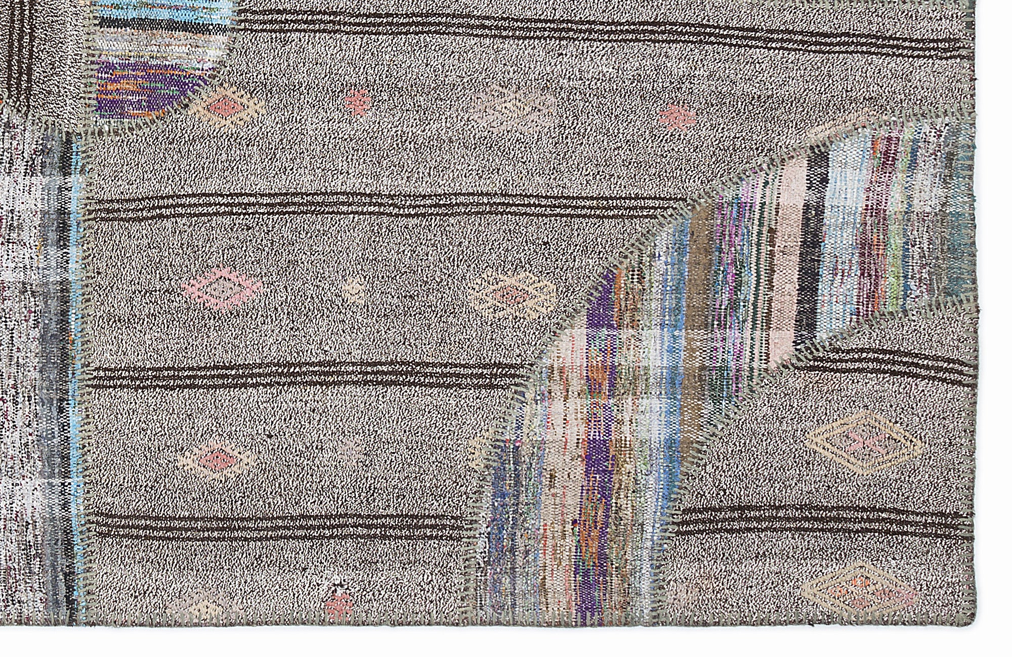 Striped Over Dyed Kilim Patchwork Unique Rug 5'3'' x 7'7'' ft 160 x 230 cm