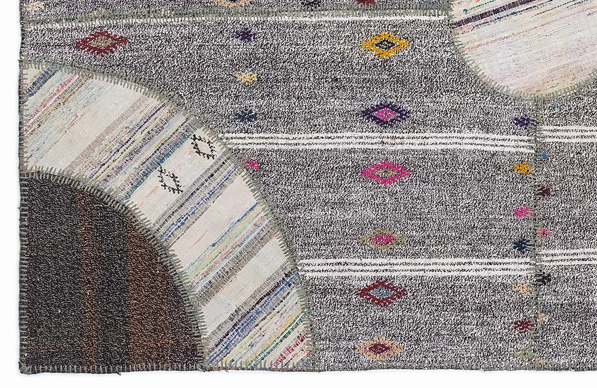 Striped Over Dyed Kilim Patchwork Unique Rug 5'3'' x 7'7'' ft 160 x 230 cm