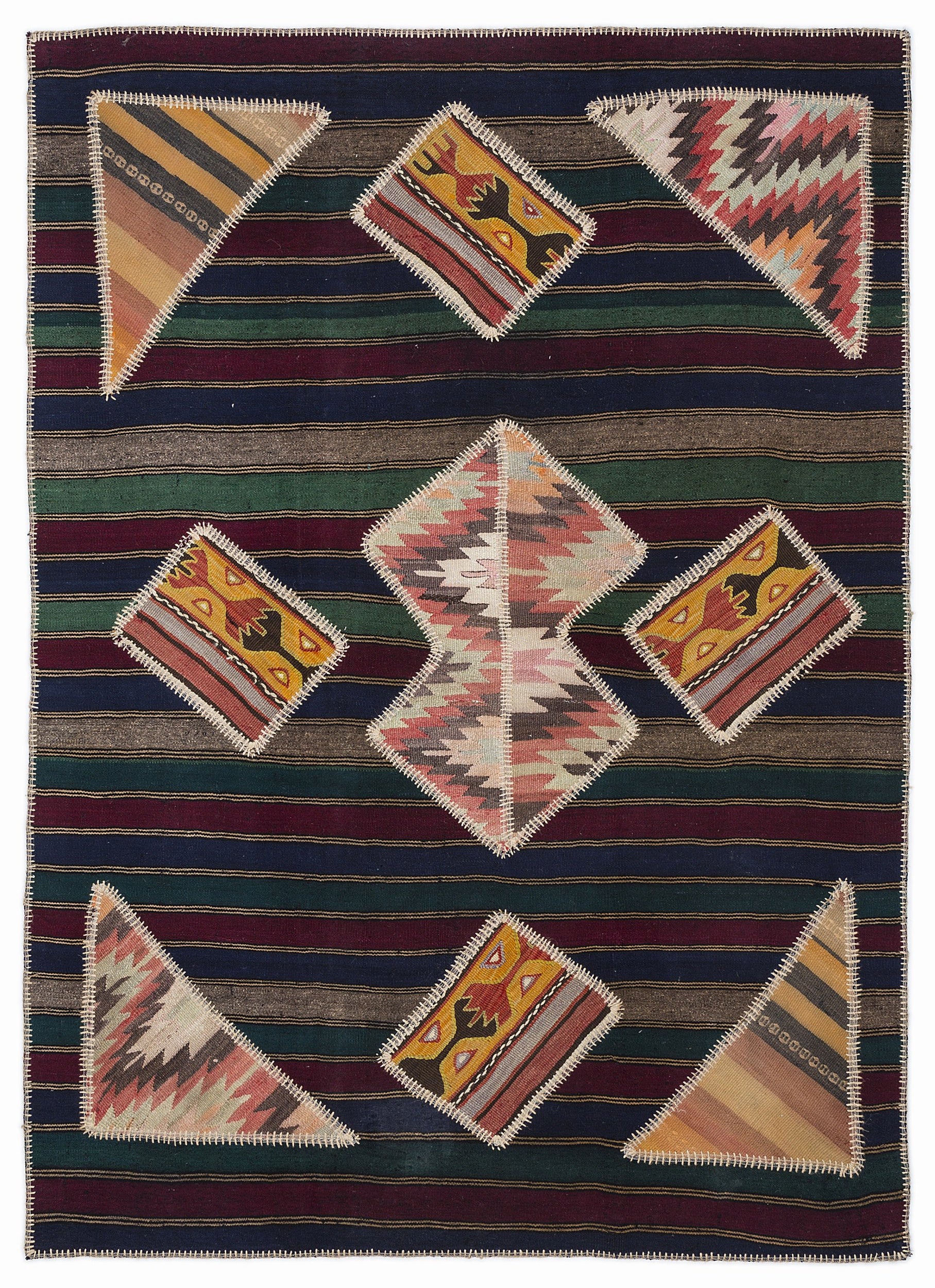 Naturel Over Dyed Kilim Patchwork Unique Rug 5'3'' x 7'7'' ft 160 x 230 cm