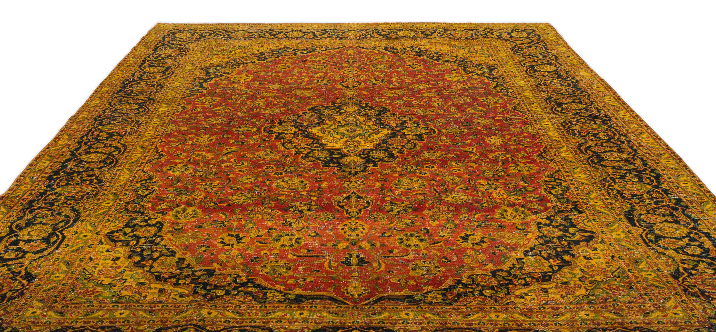 Yellow Over Dyed Vintage XLarge Rug 9'3'' x 9'7'' ft 283 x 292 cm