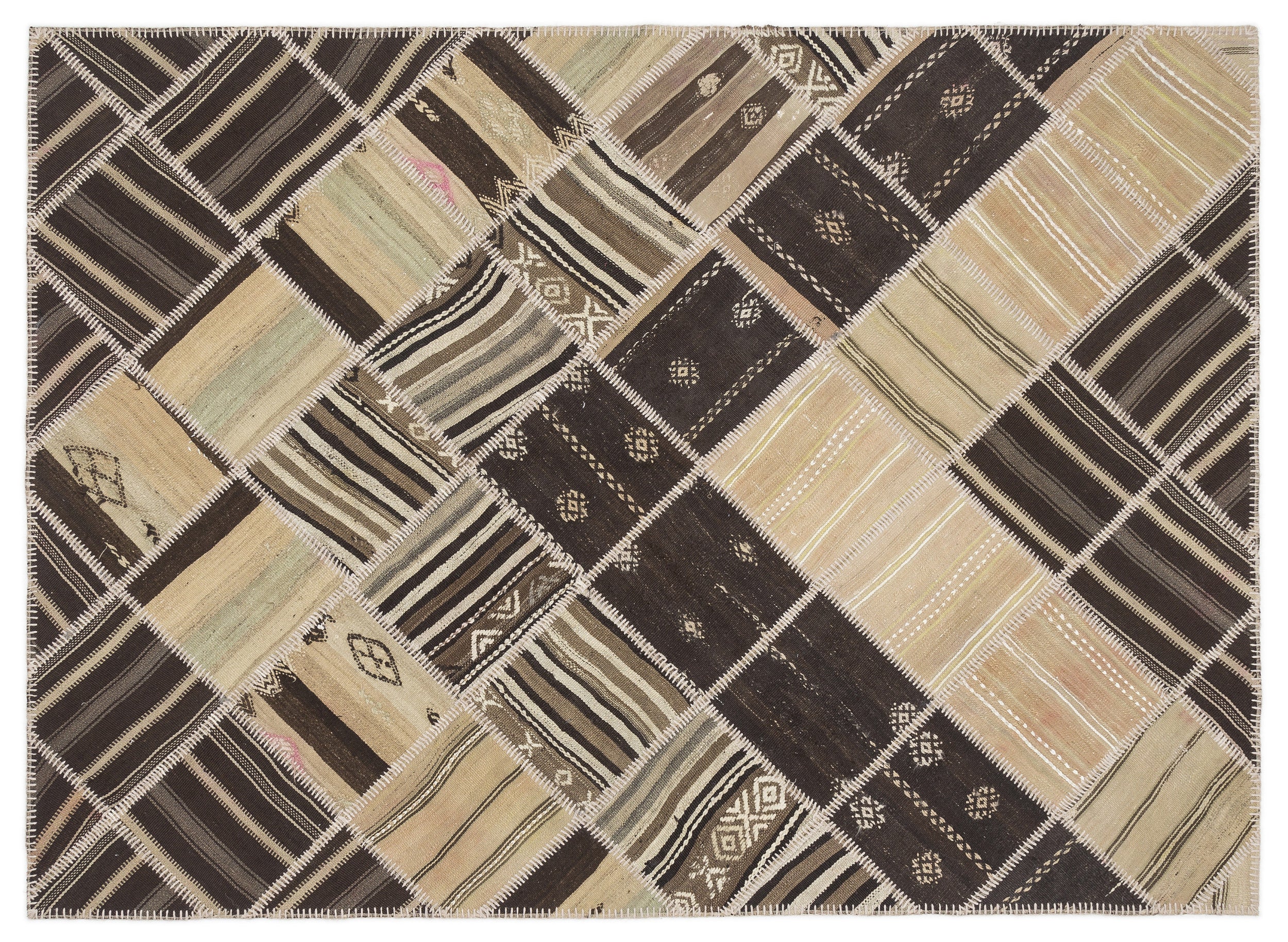 Striped Over Dyed Kilim Patchwork Unique Rug 5'8'' x 7'10'' ft 173 x 240 cm
