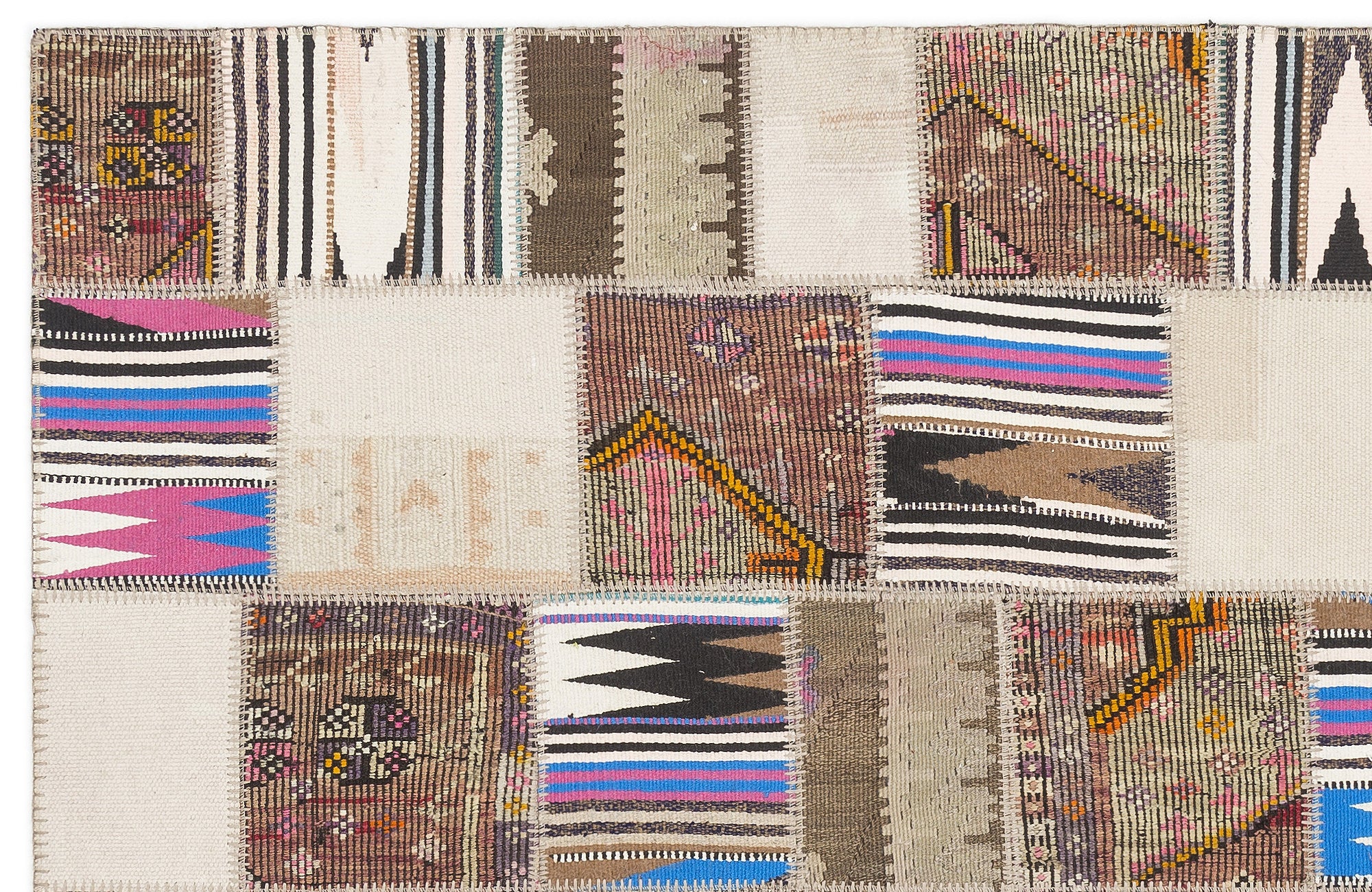 Striped Over Dyed Kilim Patchwork Unique Rug 3'11'' x 5'12'' ft 120 x 182 cm