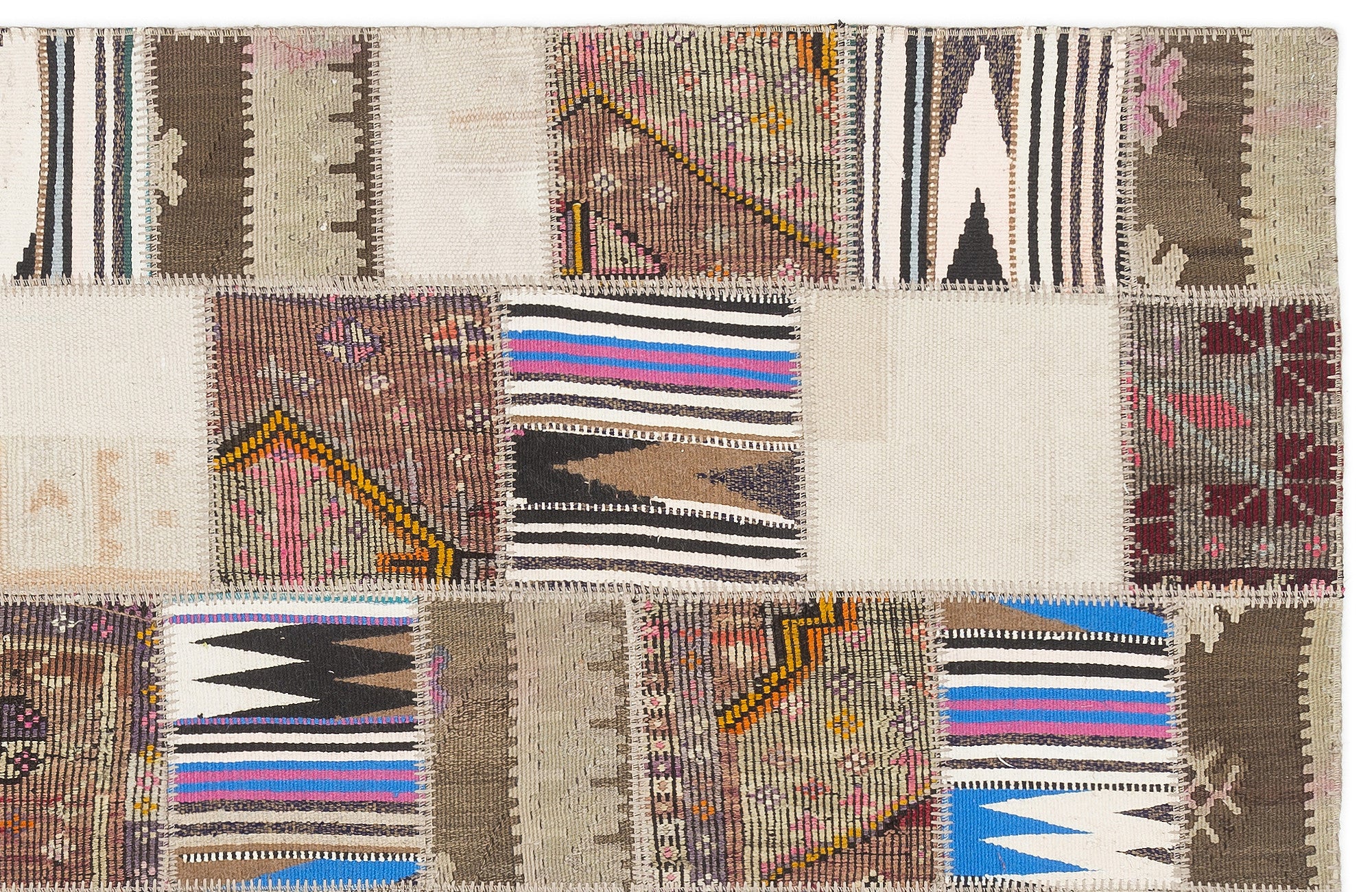 Striped Over Dyed Kilim Patchwork Unique Rug 3'11'' x 5'12'' ft 120 x 182 cm