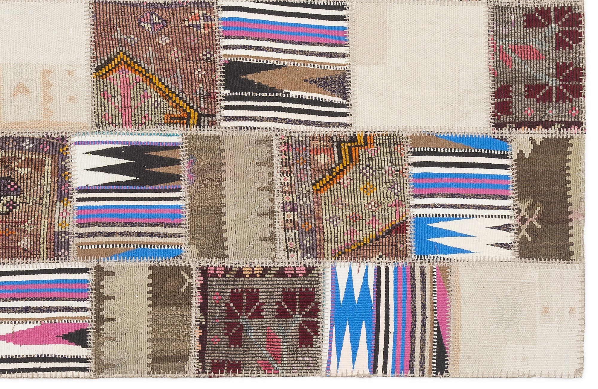 Striped Over Dyed Kilim Patchwork Unique Rug 3'11'' x 5'12'' ft 120 x 182 cm