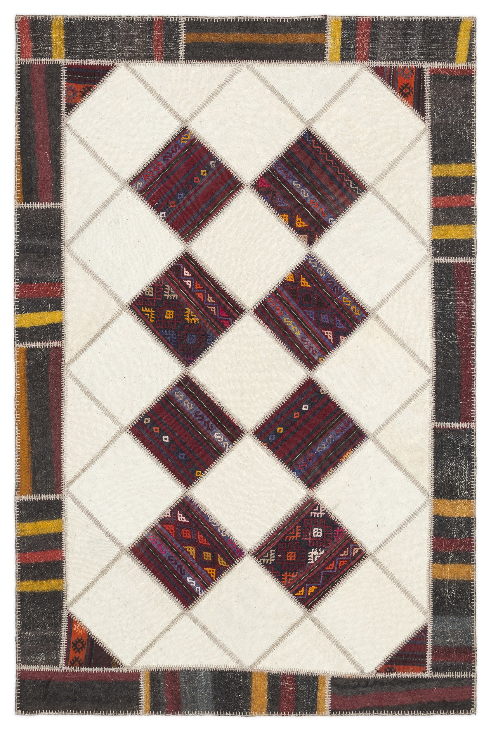 Striped Over Dyed Kilim Patchwork Unique Rug 5'7'' x 8'5'' ft 170 x 257 cm