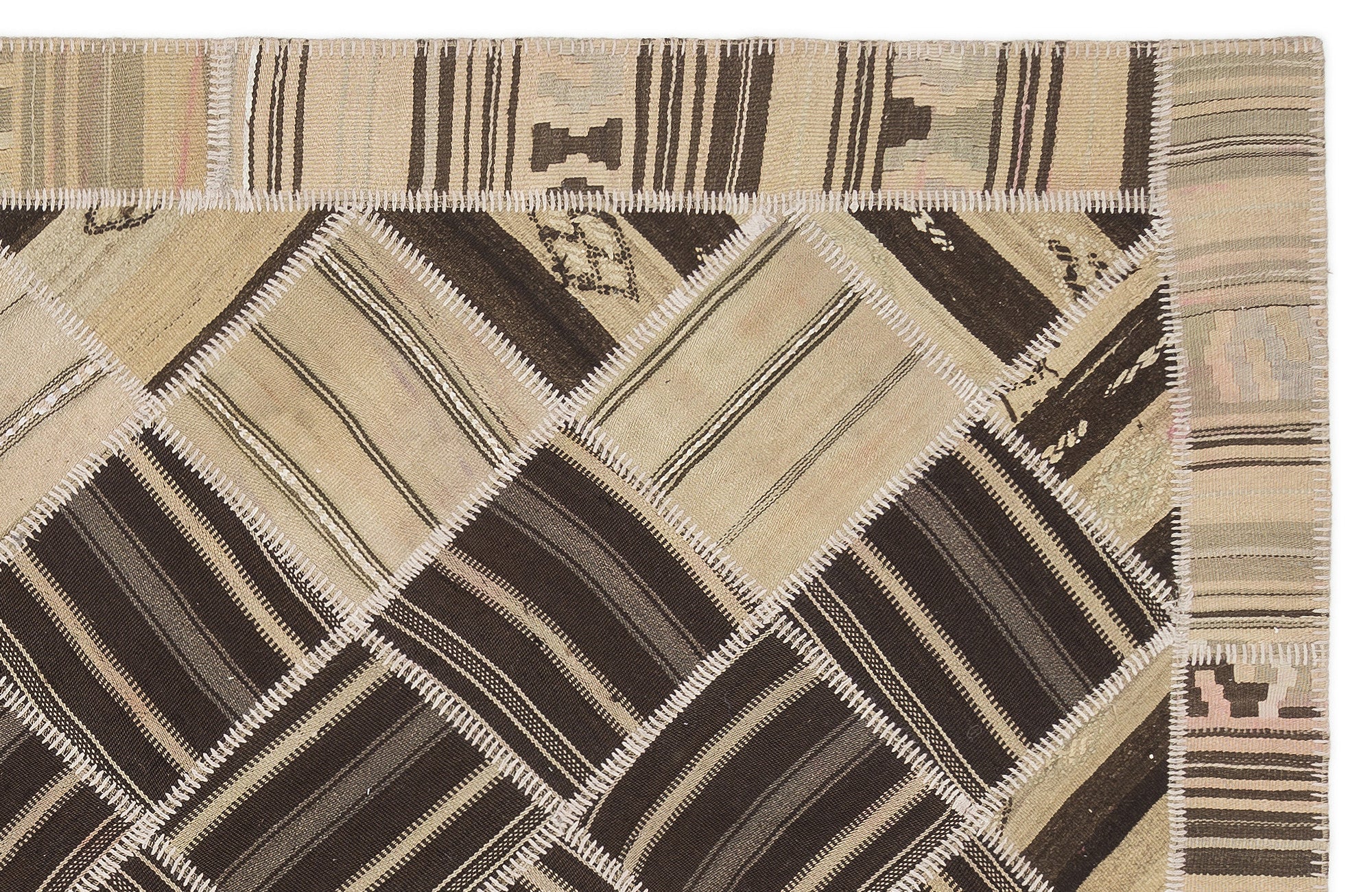Striped Over Dyed Kilim Patchwork Unique Rug 5'7'' x 7'10'' ft 170 x 238 cm