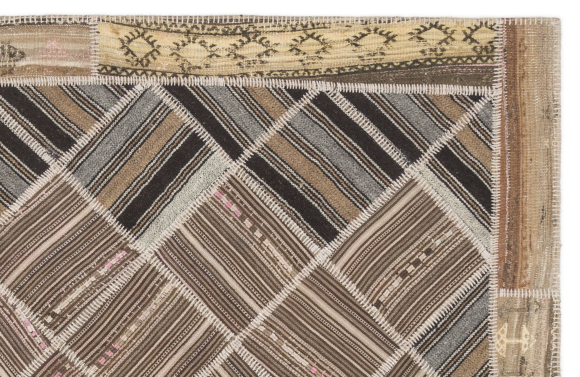 Striped Over Dyed Kilim Patchwork Unique Rug 5'7'' x 7'9'' ft 170 x 235 cm
