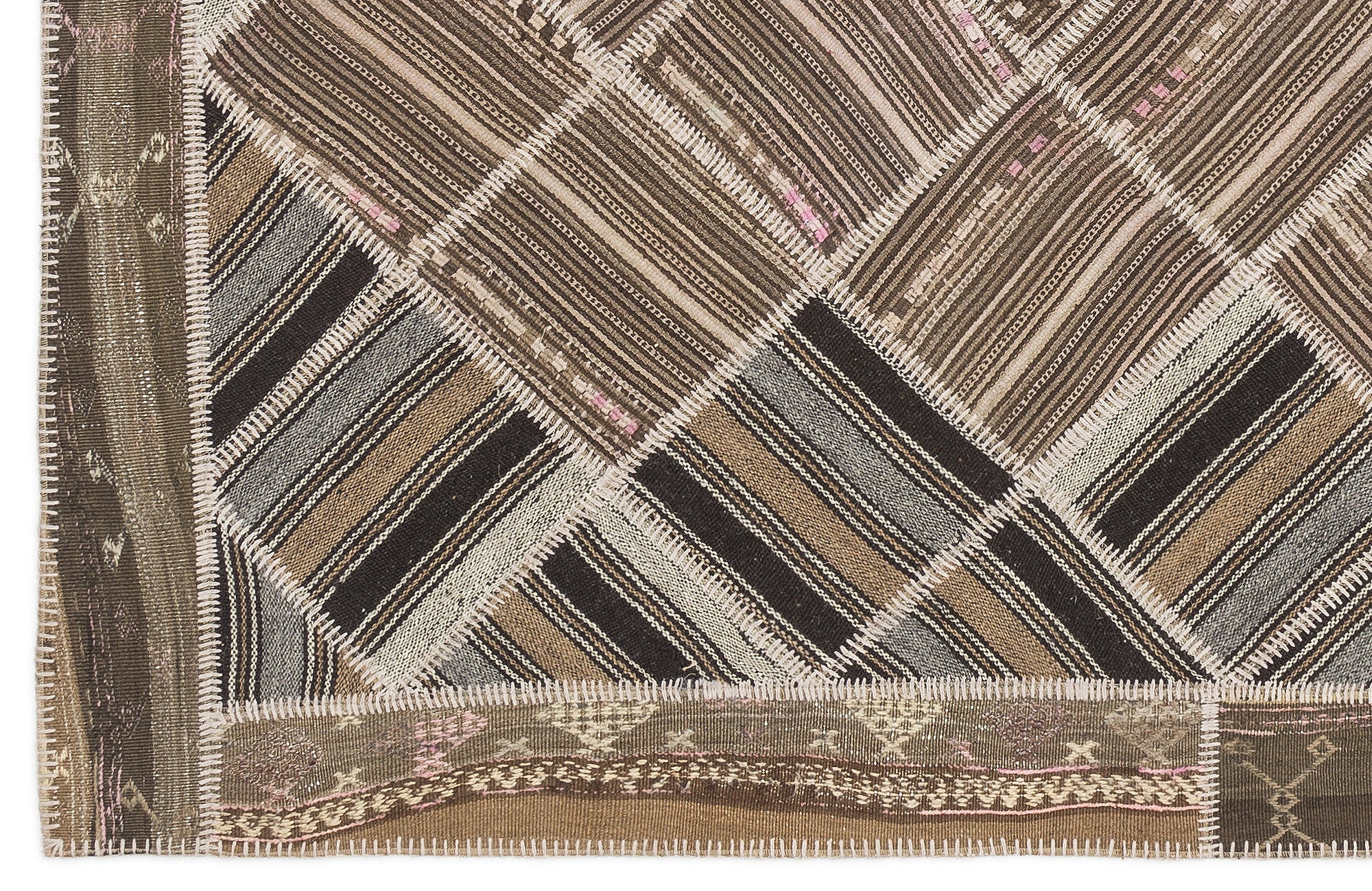 Striped Over Dyed Kilim Patchwork Unique Rug 5'7'' x 7'9'' ft 170 x 235 cm