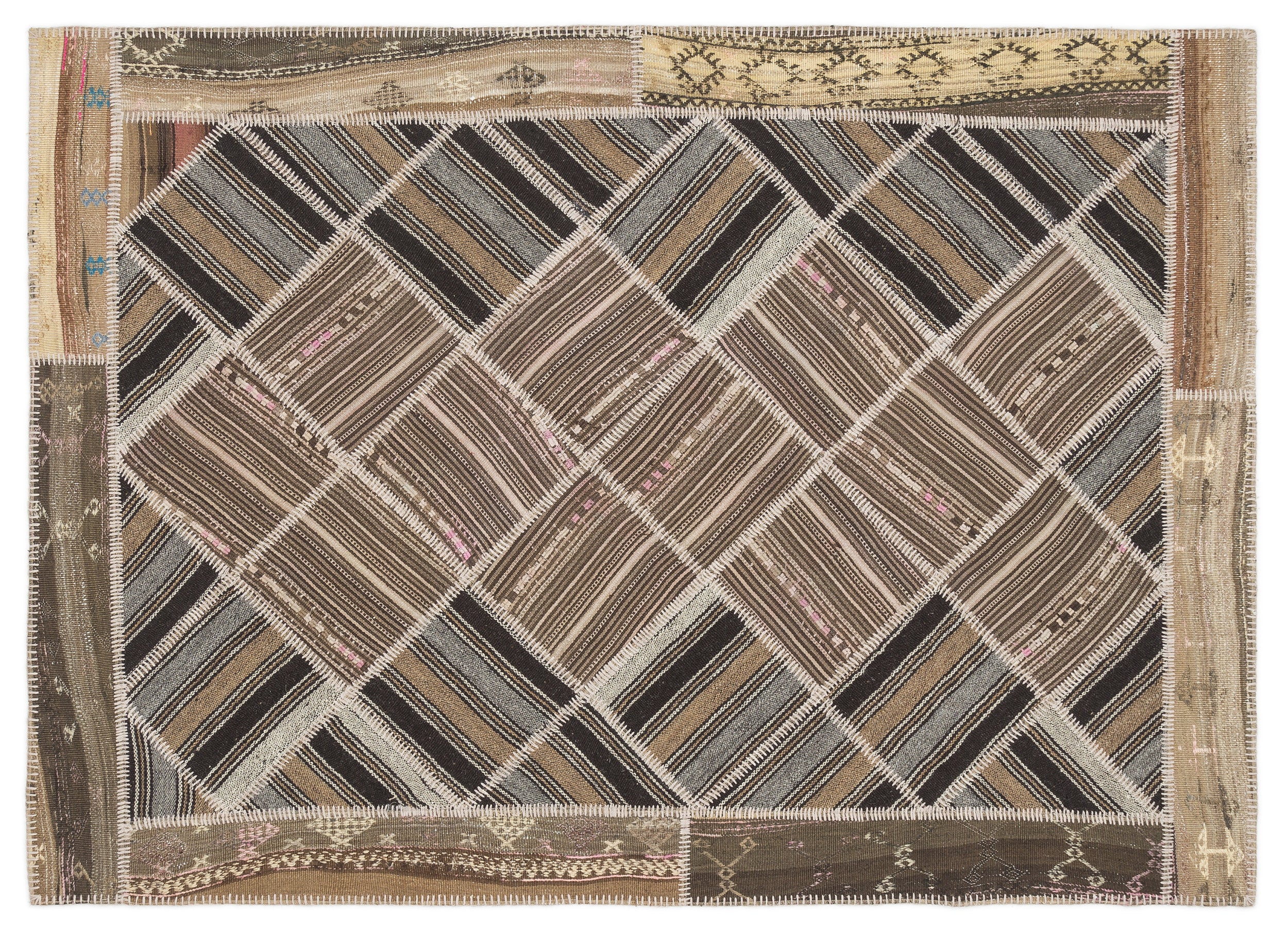 Striped Over Dyed Kilim Patchwork Unique Rug 5'7'' x 7'9'' ft 170 x 235 cm