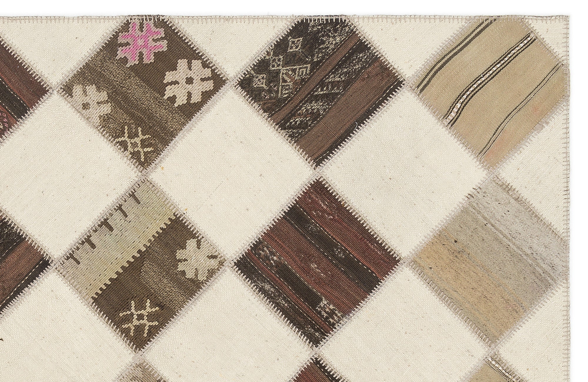 Striped Over Dyed Kilim Patchwork Unique Rug 5'7'' x 7'1'' ft 171 x 217 cm