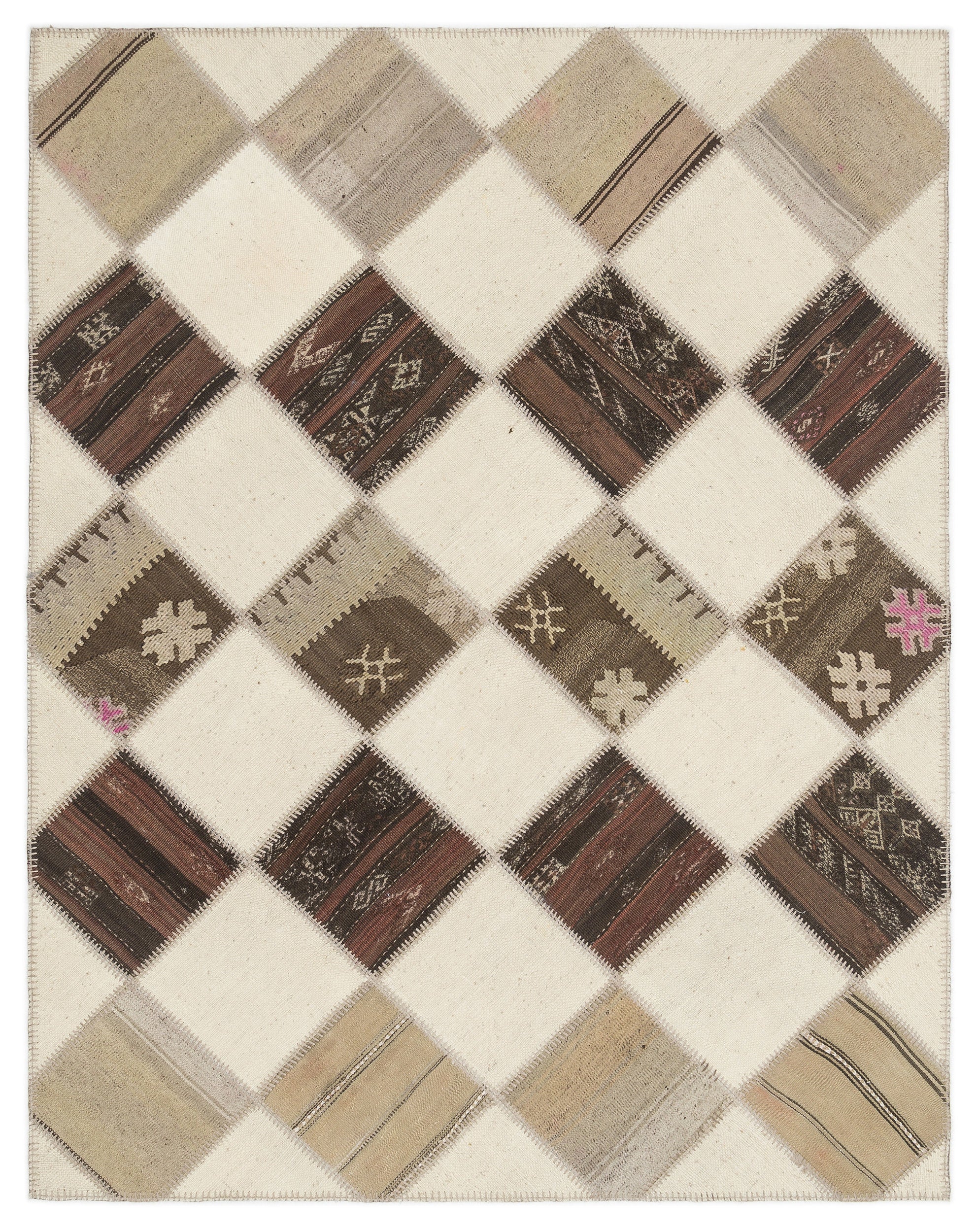 Striped Over Dyed Kilim Patchwork Unique Rug 5'7'' x 7'1'' ft 171 x 217 cm