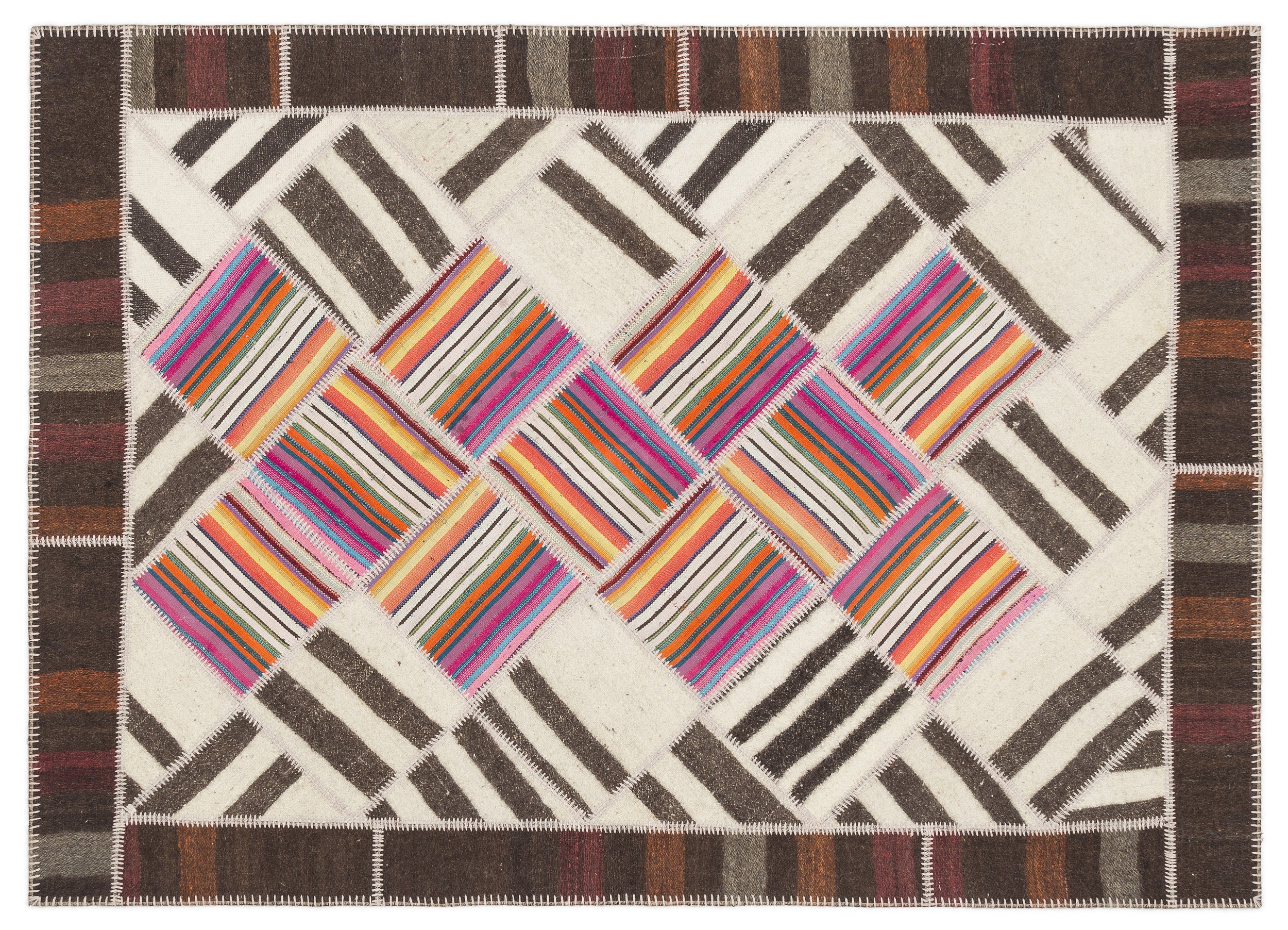 Striped Over Dyed Kilim Patchwork Unique Rug 5'7'' x 7'10'' ft 171 x 240 cm