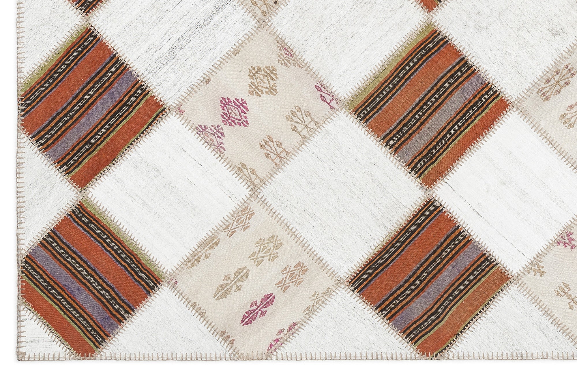 Striped Over Dyed Kilim Patchwork Unique Rug 5'8'' x 7'0'' ft 173 x 214 cm