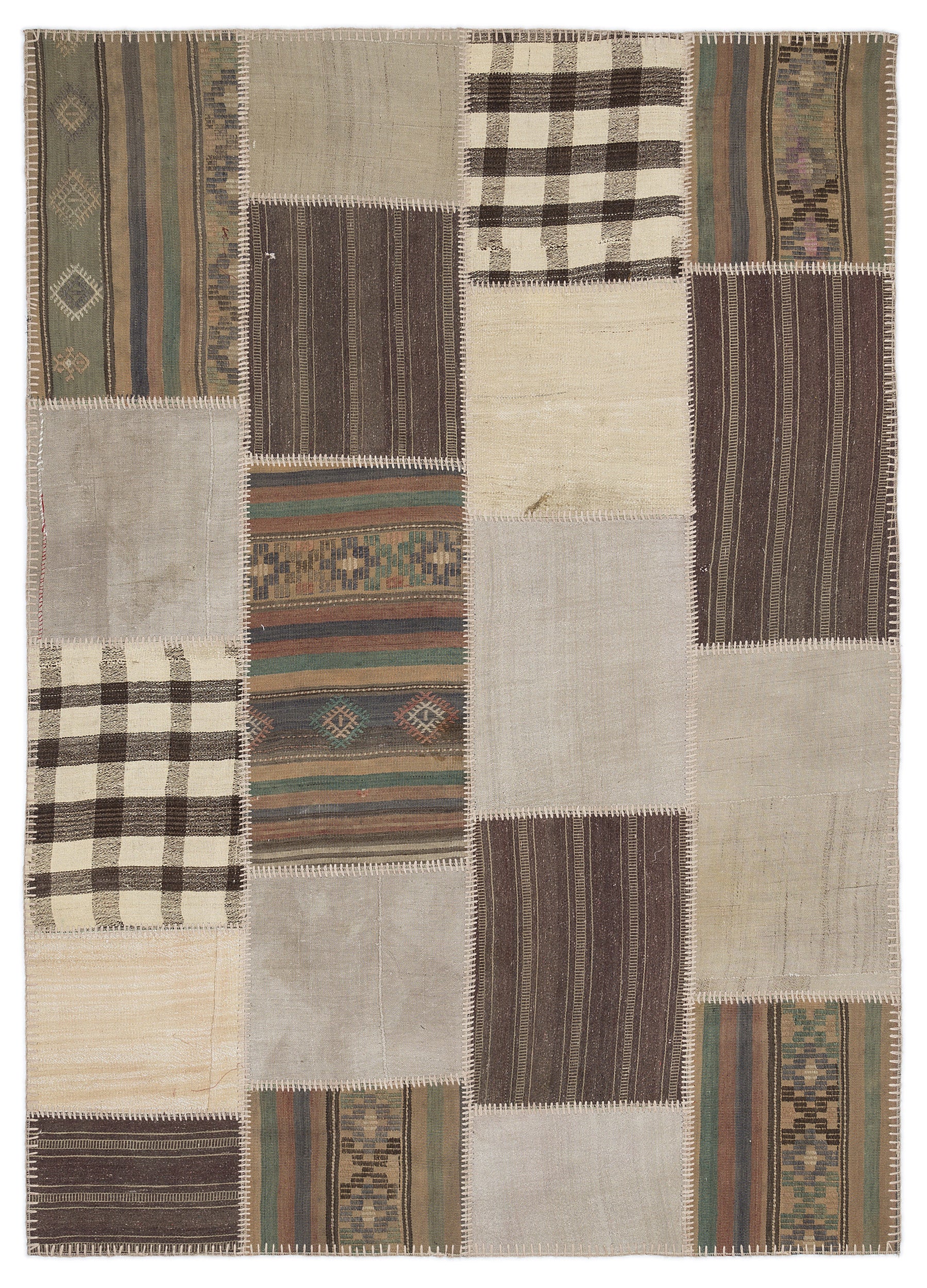 Striped Over Dyed Kilim Patchwork Unique Rug 5'3'' x 7'7'' ft 160 x 230 cm
