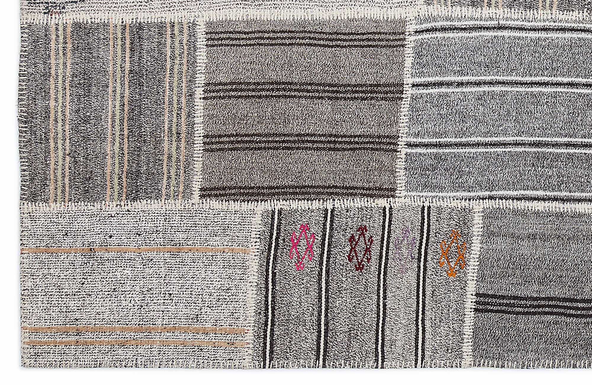 Striped Over Dyed Kilim Patchwork Unique Rug 5'3'' x 7'7'' ft 160 x 230 cm