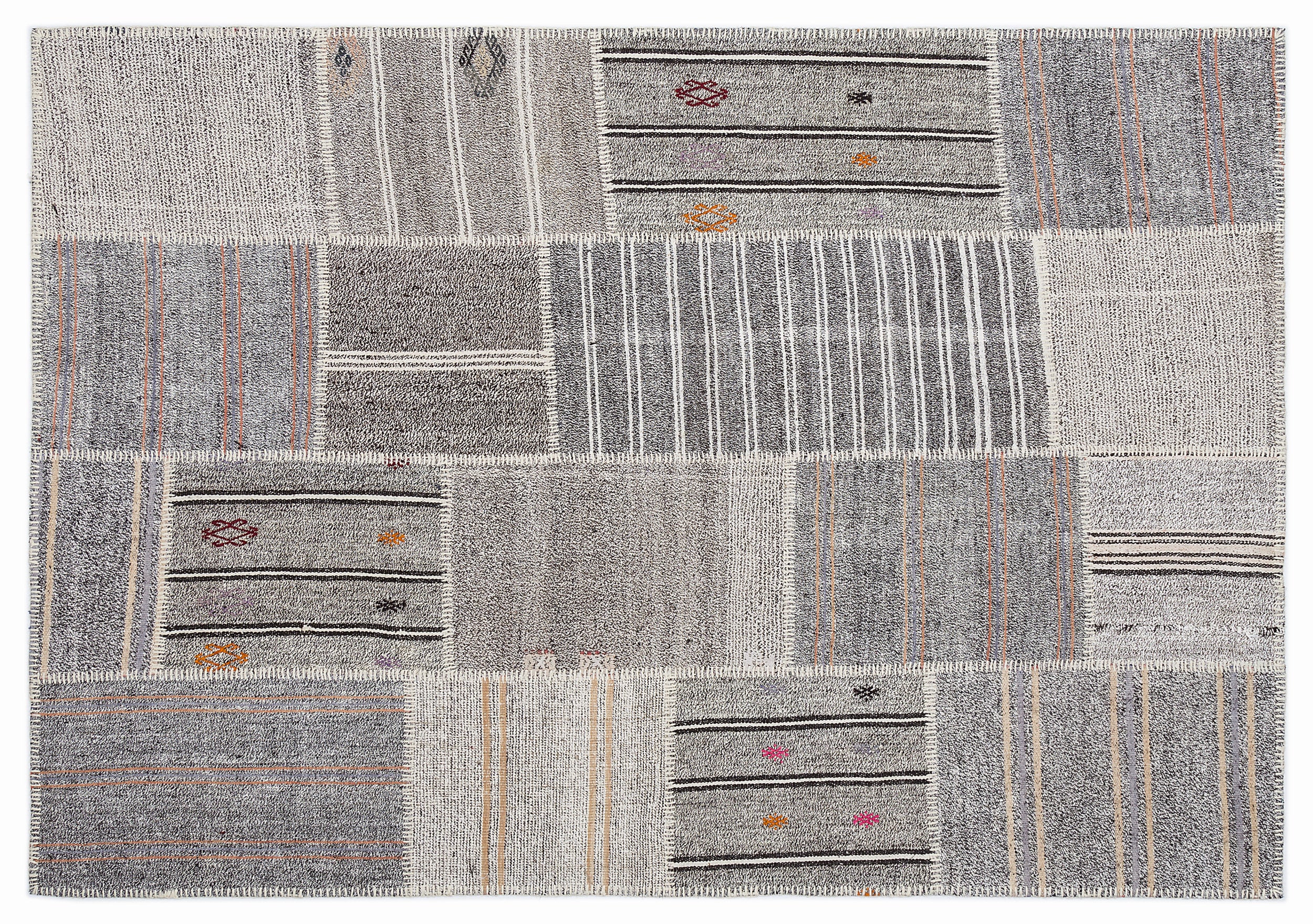 Striped Over Dyed Kilim Patchwork Unique Rug 5'3'' x 7'7'' ft 160 x 230 cm