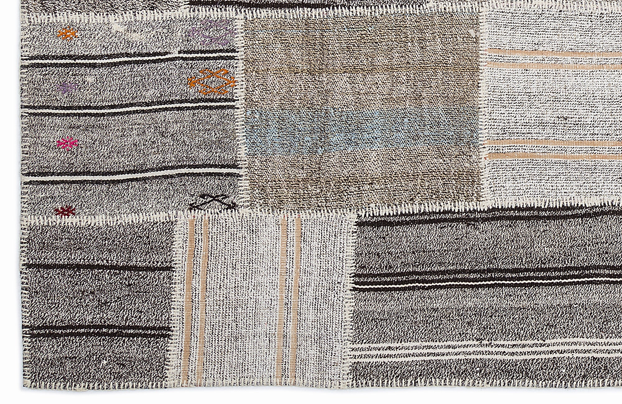 Striped Over Dyed Kilim Patchwork Unique Rug 5'3'' x 7'7'' ft 160 x 230 cm