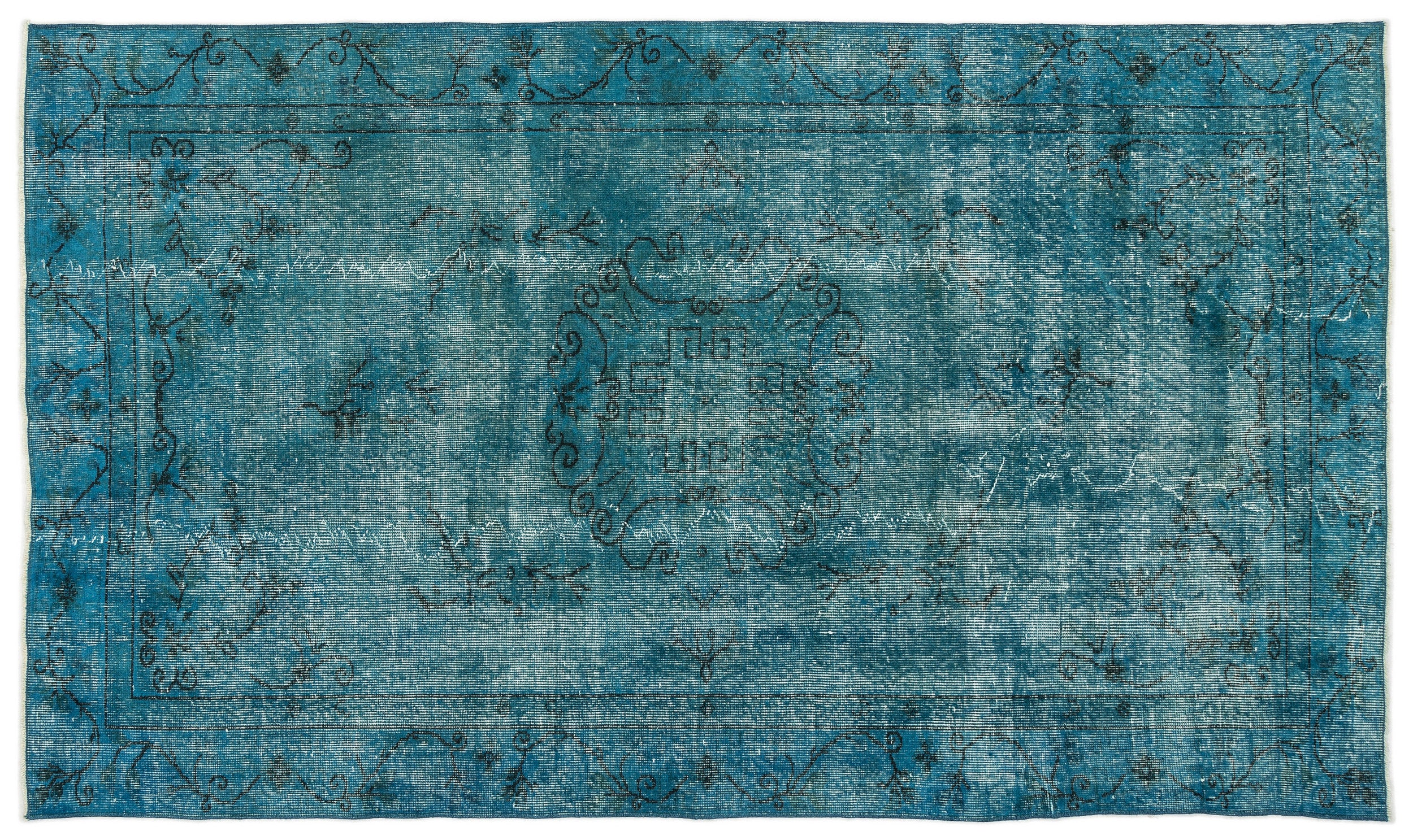 Turquoise  Over Dyed Vintage Rug 5'2'' x 8'8'' ft 158 x 263 cm