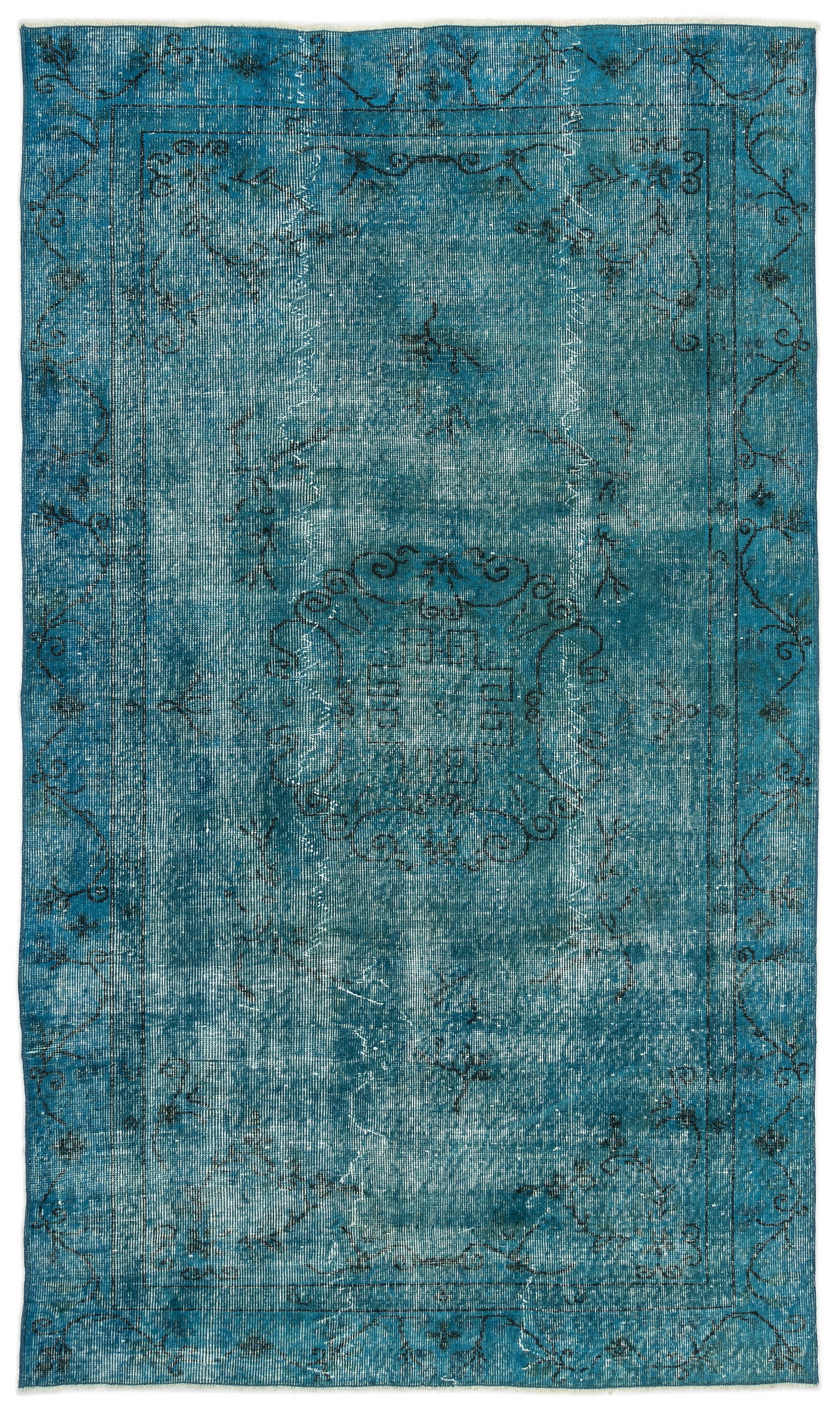 Turquoise  Over Dyed Vintage Rug 5'2'' x 8'8'' ft 158 x 263 cm