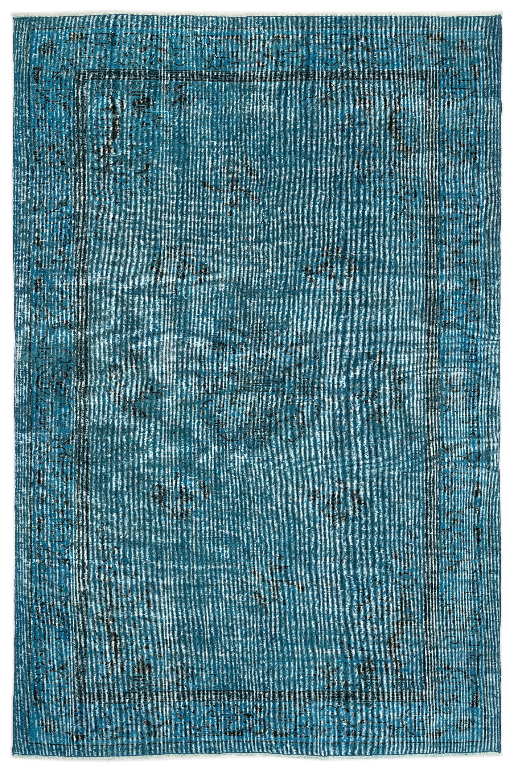 Turquoise  Over Dyed Vintage Rug 5'6'' x 8'4'' ft 167 x 253 cm