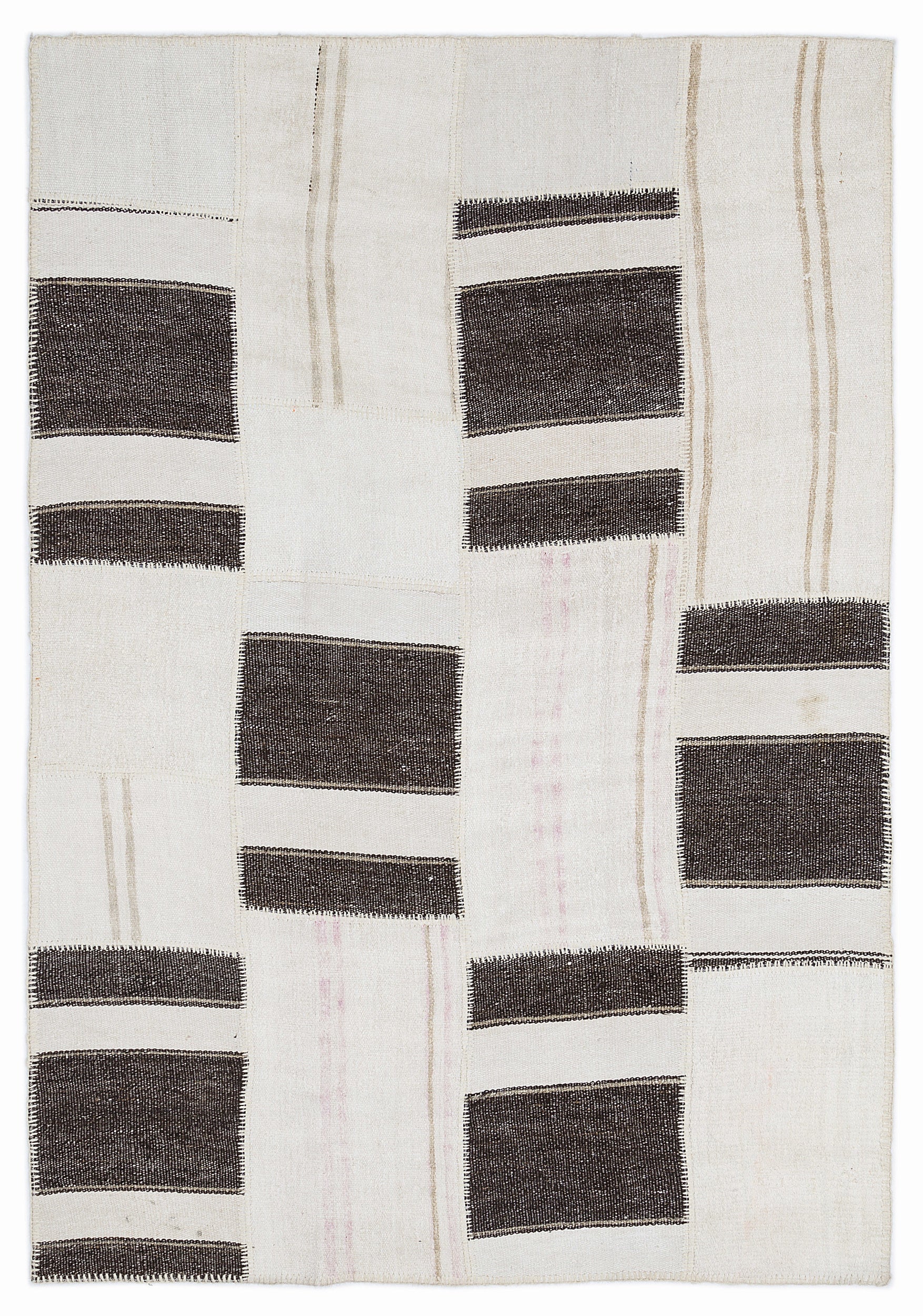 Striped Over Dyed Kilim Patchwork Unique Rug 5'3'' x 7'7'' ft 160 x 230 cm