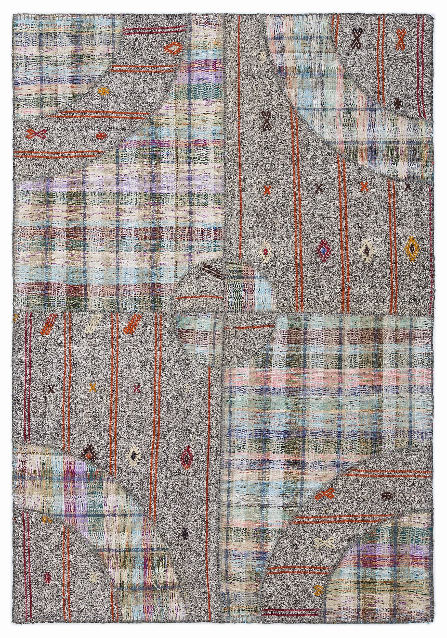 Striped Over Dyed Kilim Patchwork Unique Rug 5'3'' x 7'7'' ft 160 x 230 cm