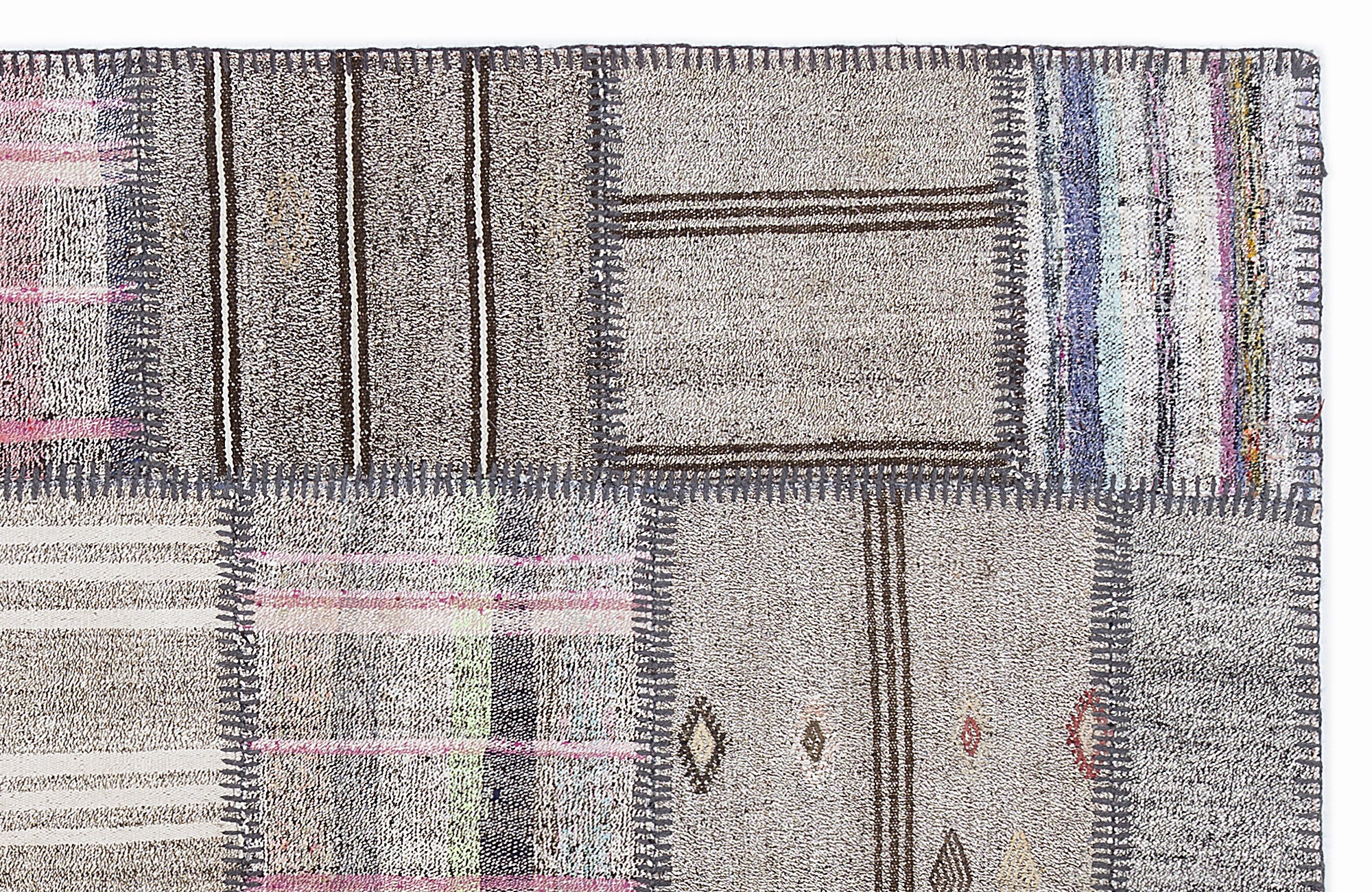 Striped Over Dyed Kilim Patchwork Unique Rug 5'3'' x 7'7'' ft 160 x 230 cm