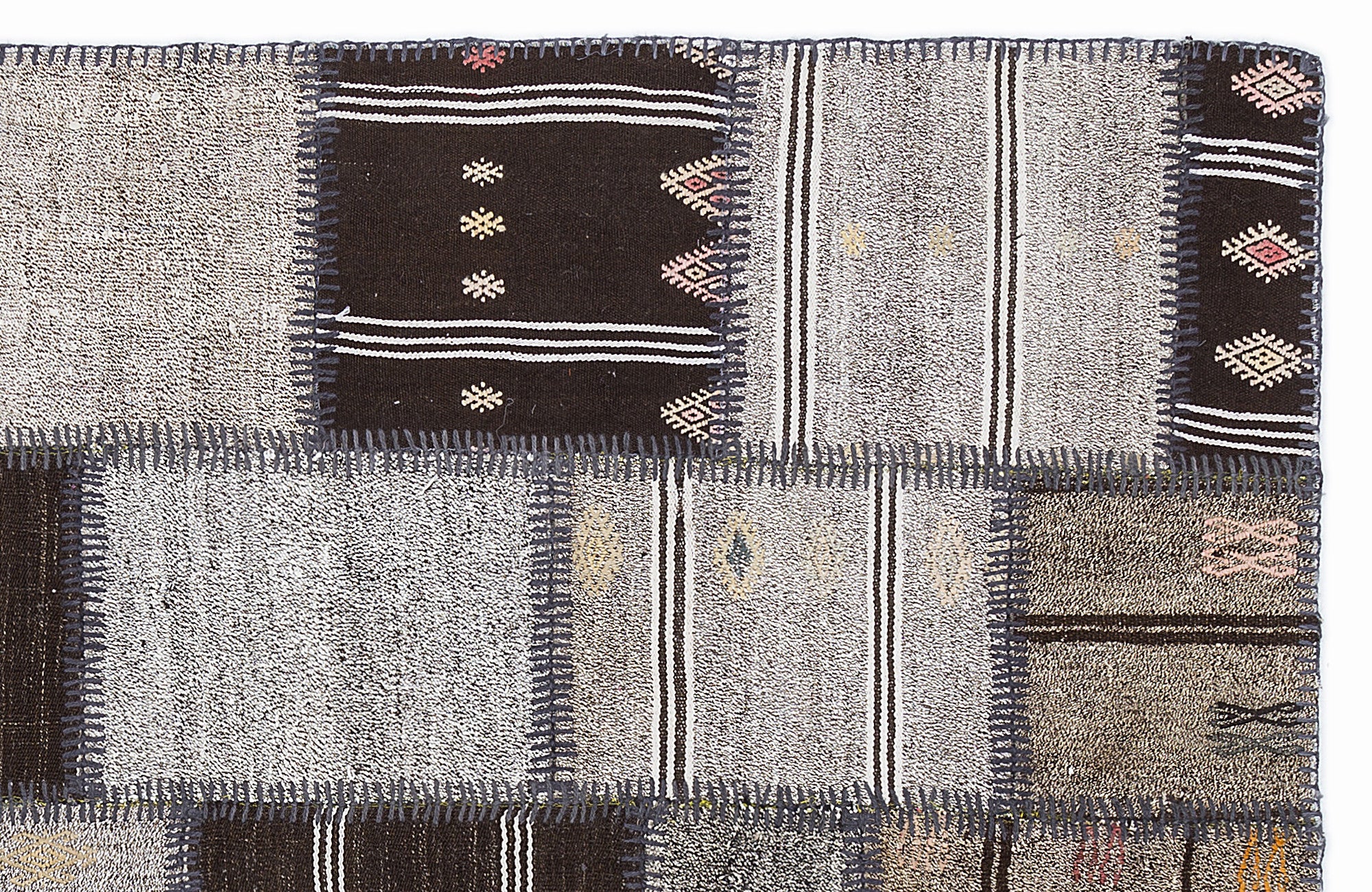 Striped Over Dyed Kilim Patchwork Unique Rug 5'3'' x 7'7'' ft 160 x 230 cm